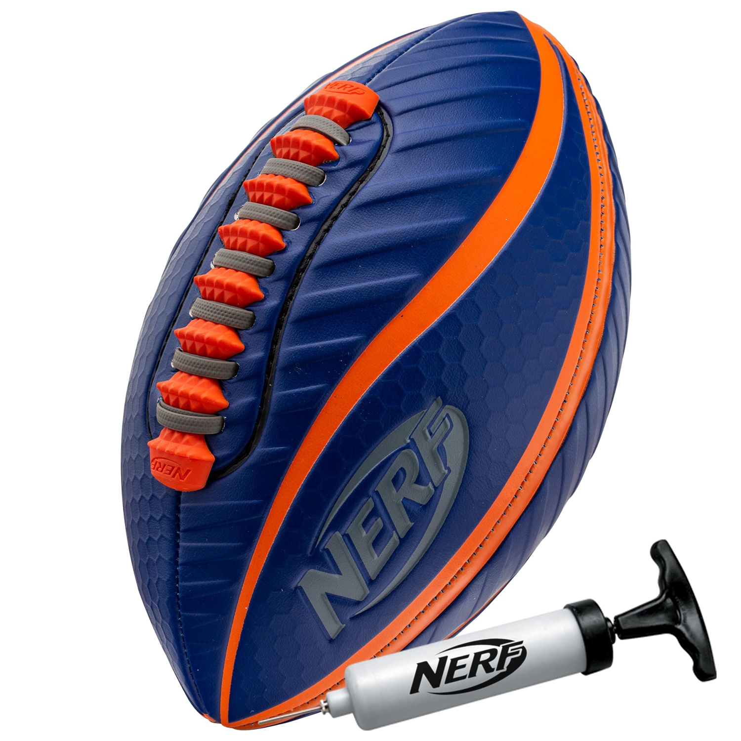 Nerf Spiral Grip Mini Football - Patented Spacelace for Ultimate Spirals - Machine Stitched Construction - Pump Included