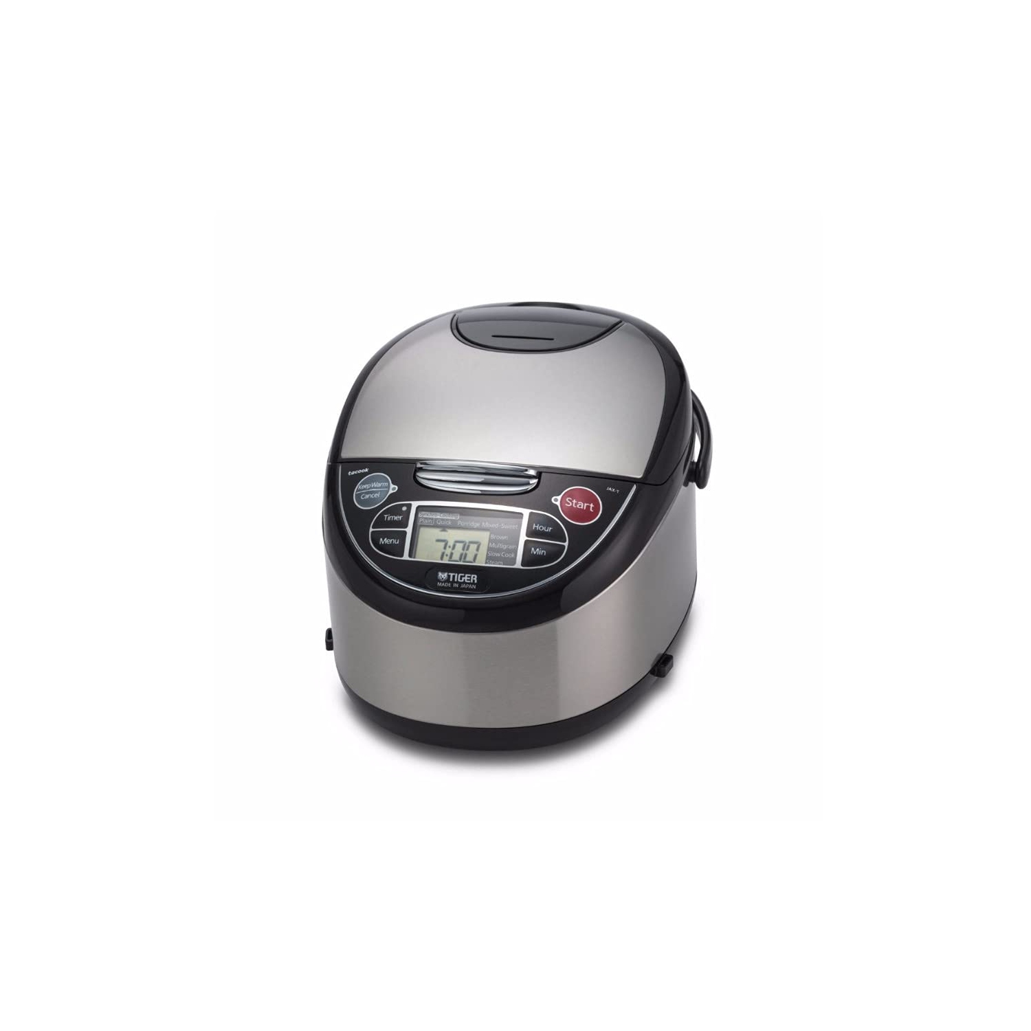 Tiger Corporation JAX-T10U 5.5-Cup Micom Rice Cooker and Warmer with Tacook Plate, Stainless Steel Black