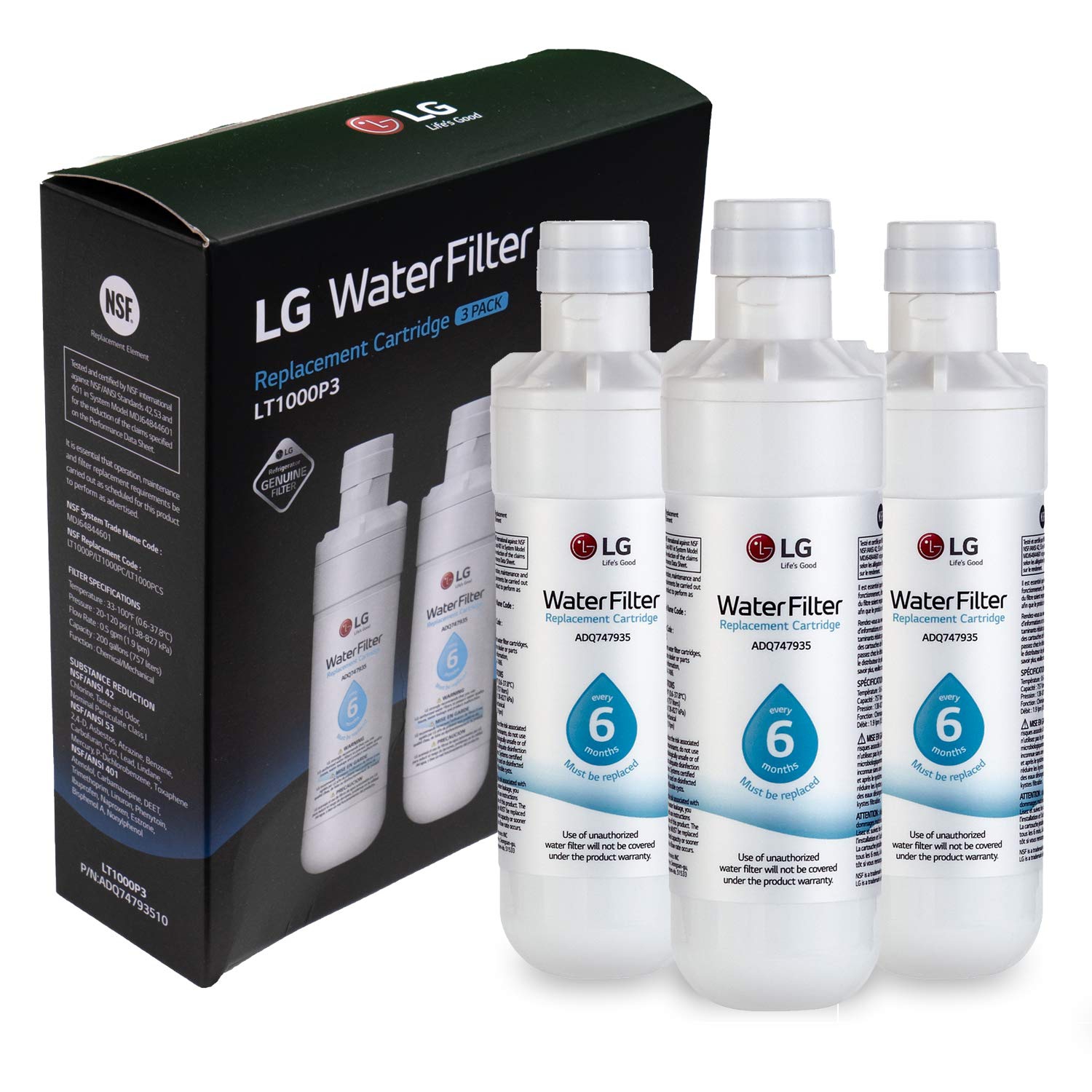LG – Filtre à eau de rechange pour réfrigérateur LT1000P3, véritable, paq./3 par LG Canada