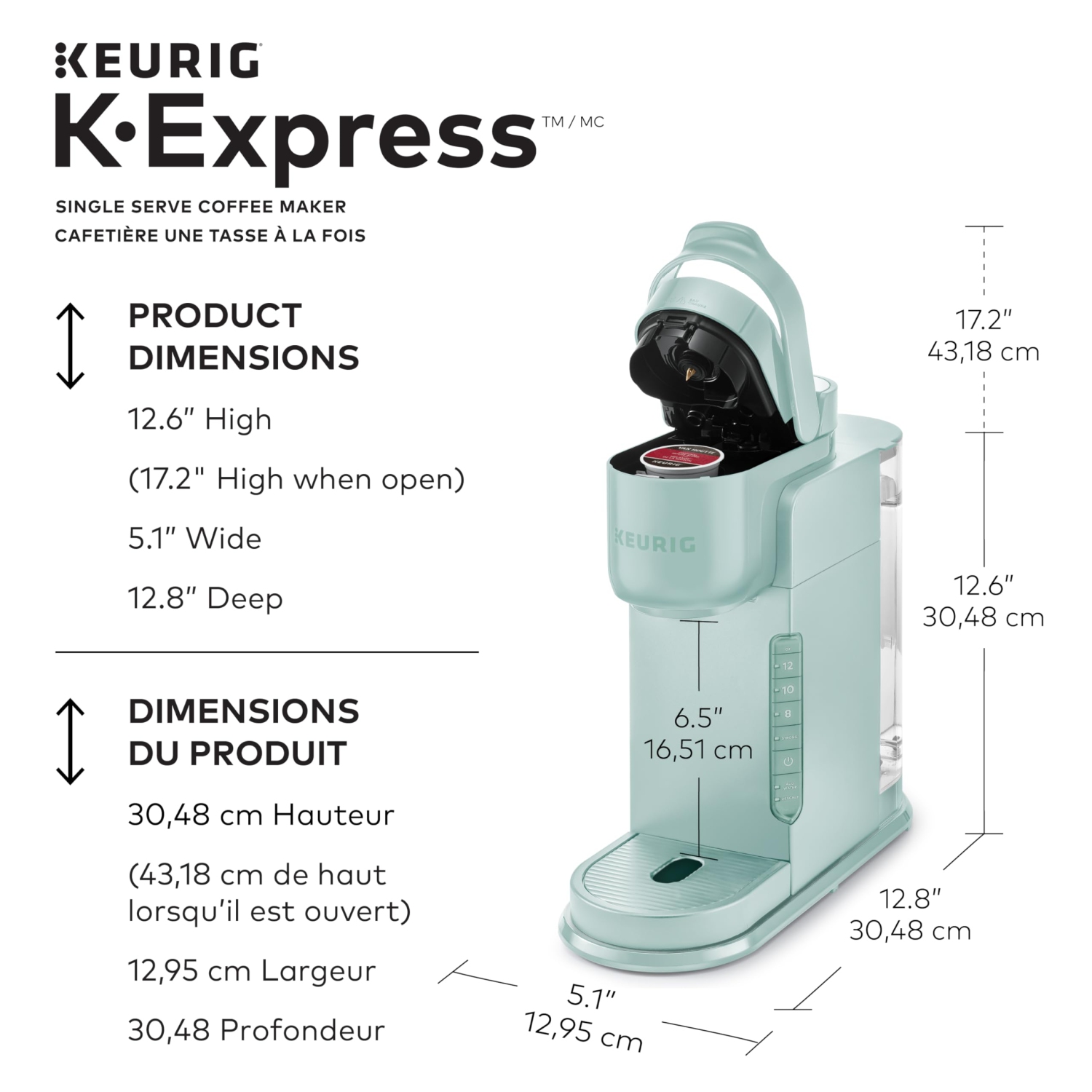 Cafetière pour une tasse K-Express K-Express de Keurig, menthe, avec réservoir amovible et bouton robuste