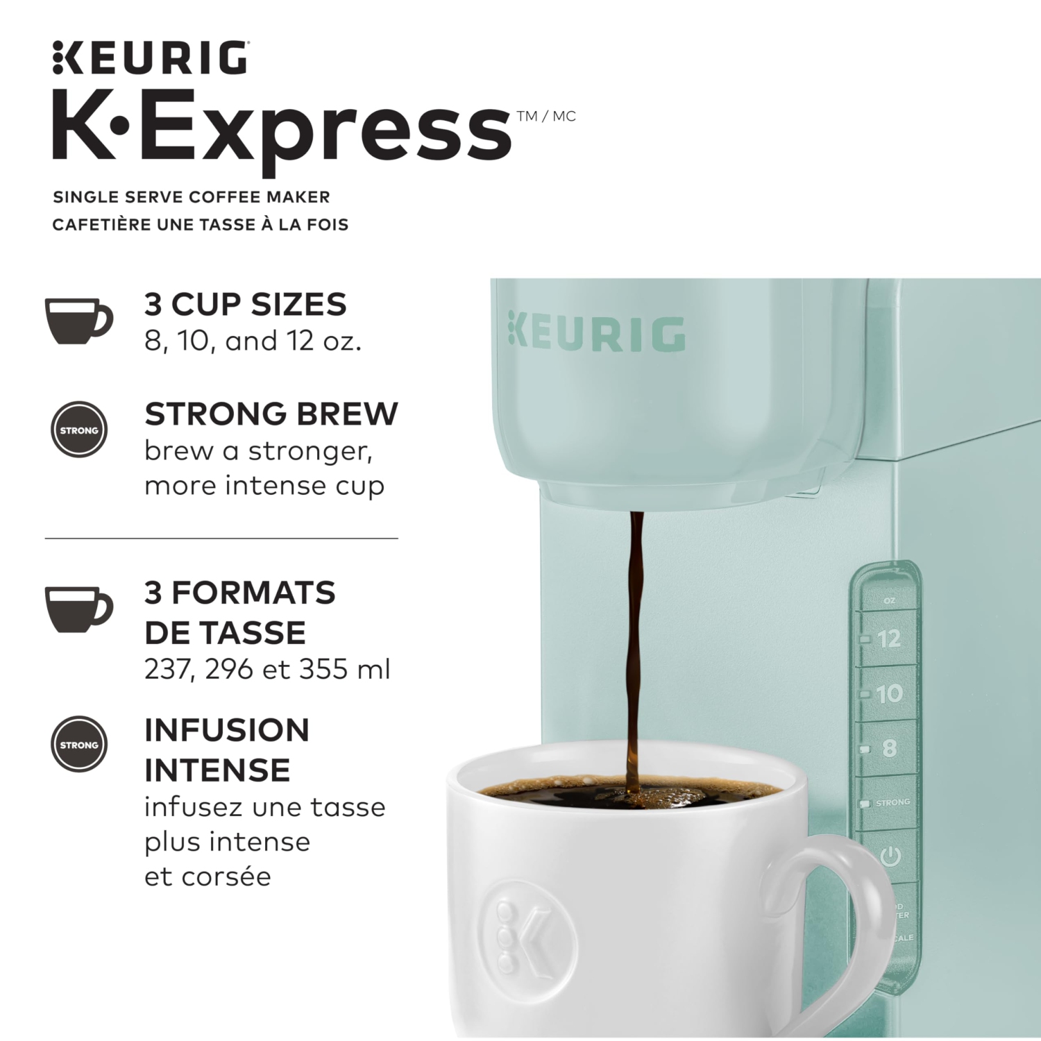 Cafetière pour une tasse K-Express K-Express de Keurig, menthe, avec réservoir amovible et bouton robuste