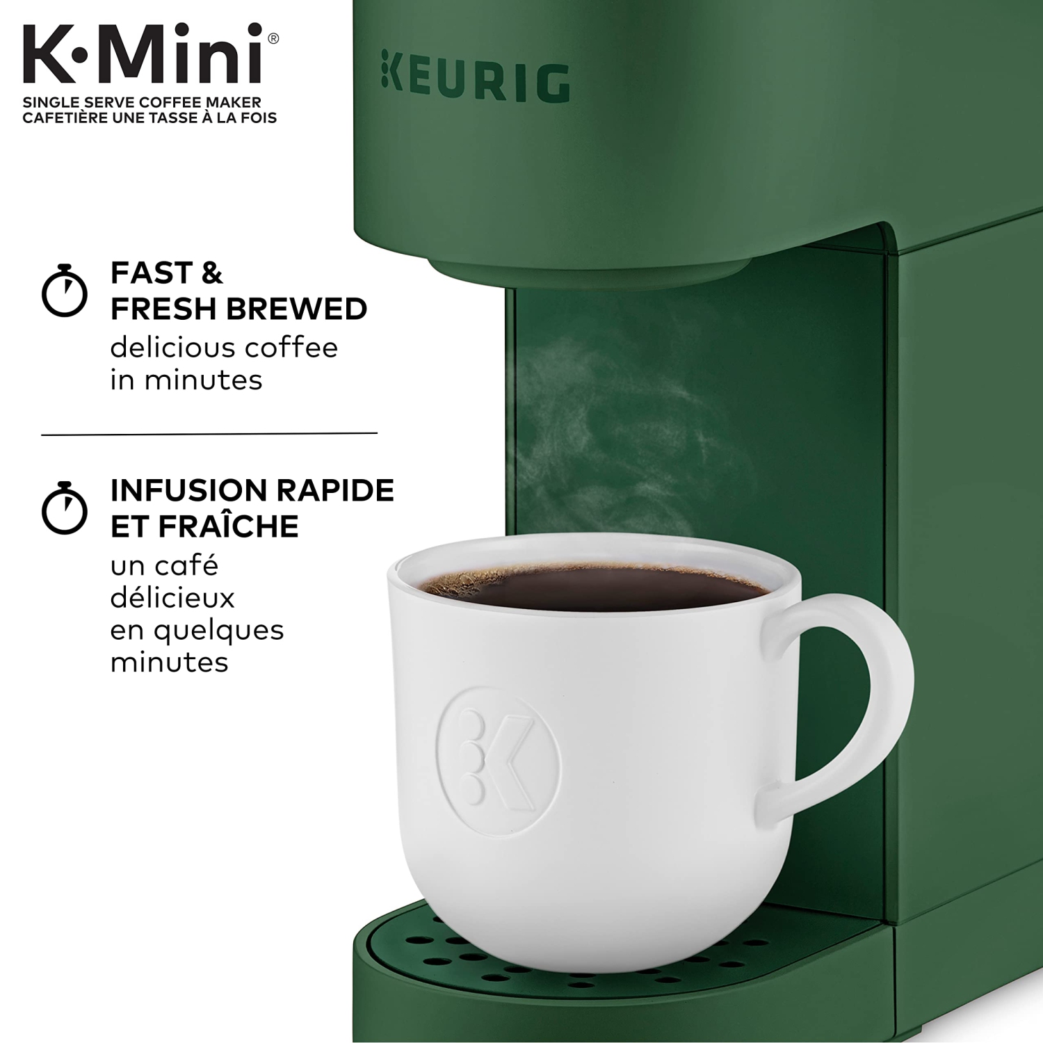 Cafetière pour une tasse K-Mini de Keurig avec dosette K-Cup, dotée d'un design ultra-élégant, Evergreen