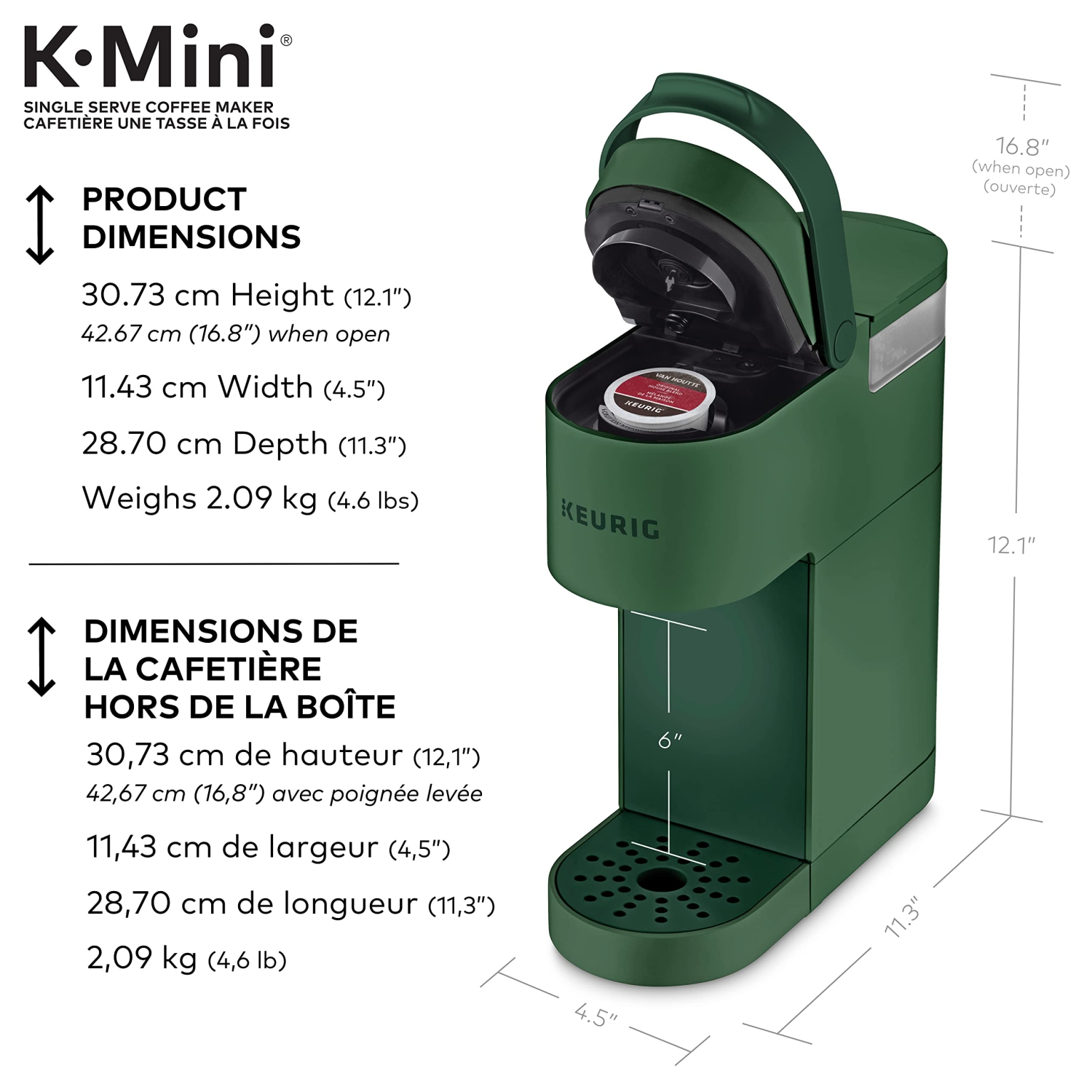 Cafetière pour une tasse K-Mini de Keurig avec dosette K-Cup, dotée d'un design ultra-élégant, Evergreen