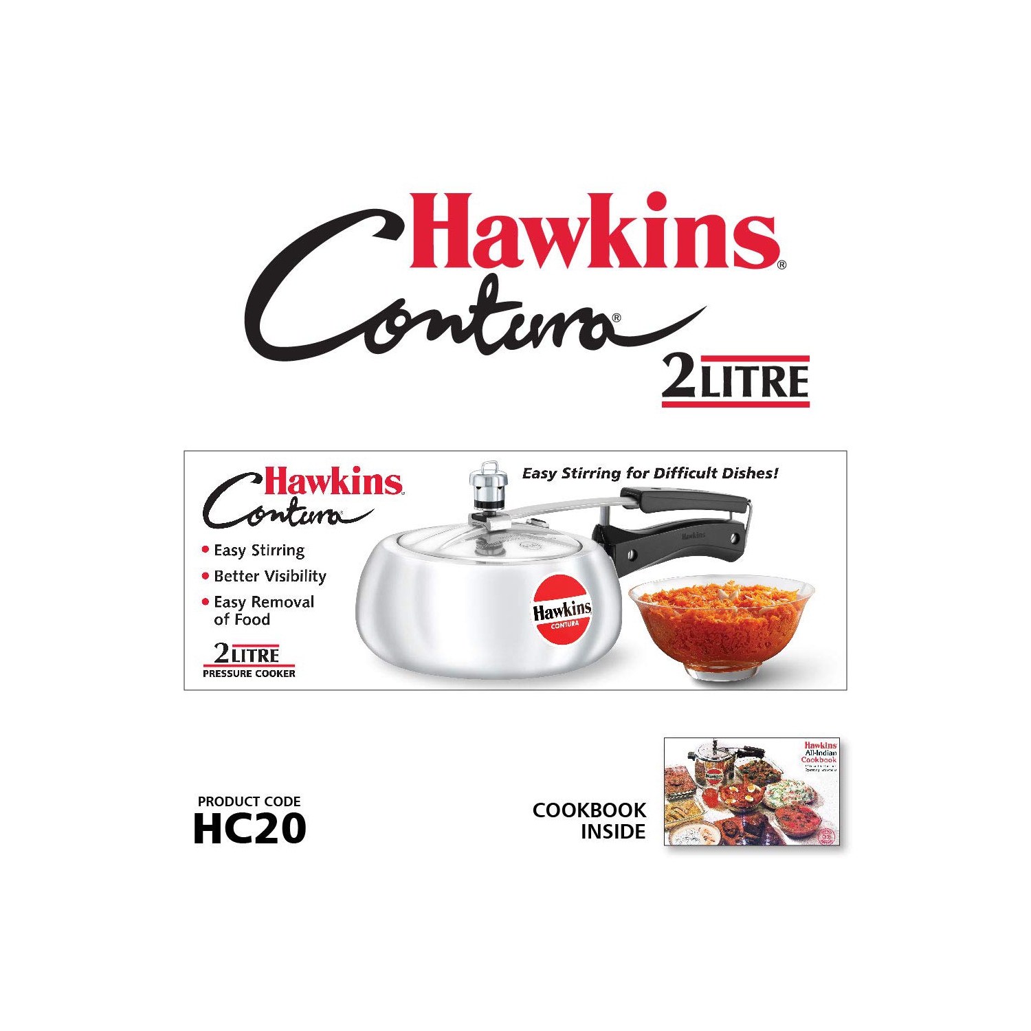 Hawkins HC20 New Contura Cooker 2.0l, Small, Aluminum