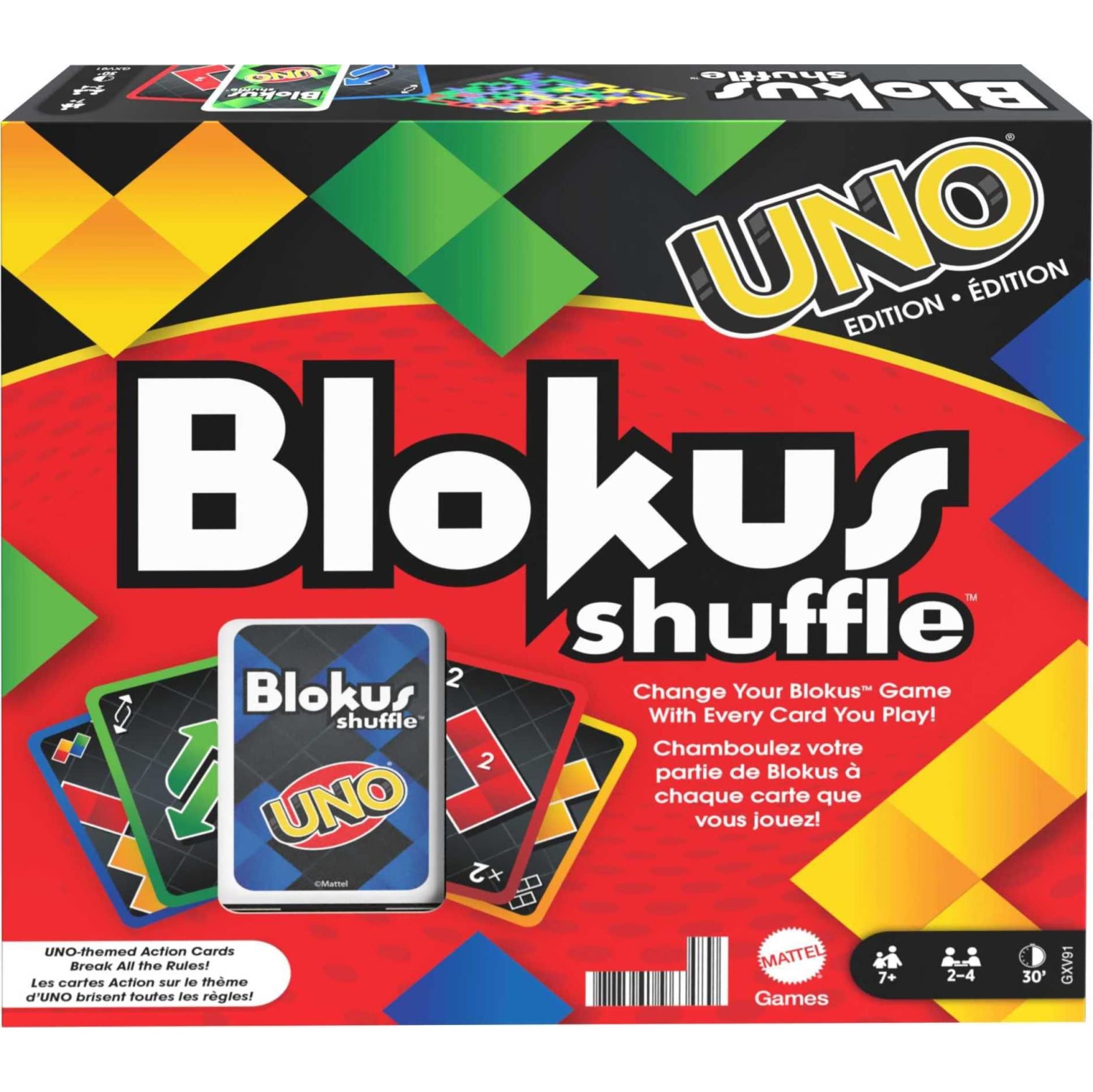 Mattel Games Blokus Shuffle UNO Edition Strategy Board Game, Family Game with Colorful Pieces and UNO-Themed Action Ca..