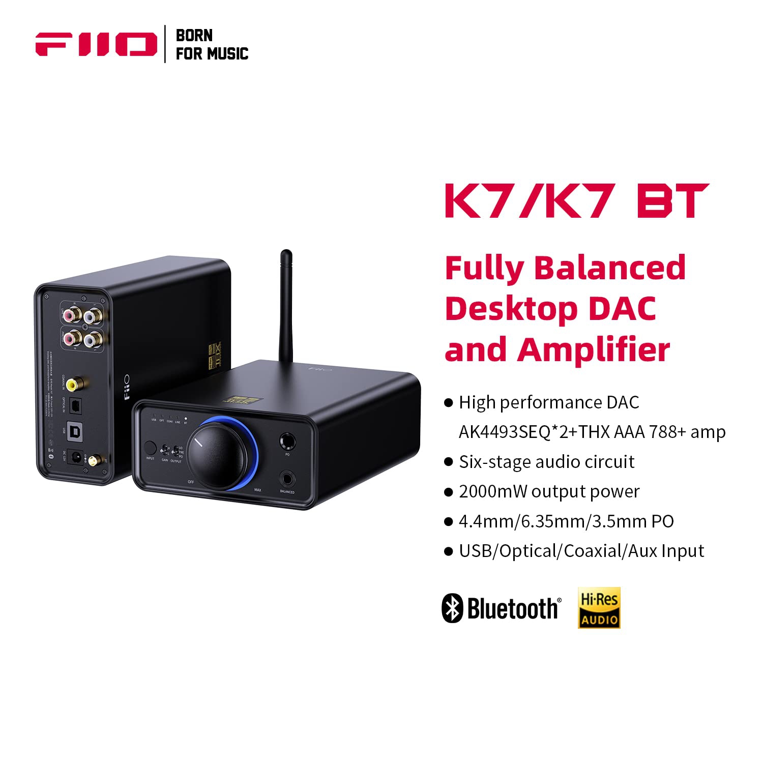 FiiO K7 BT Balanced HiFi DAC Bluetooth Headphones Amplifier