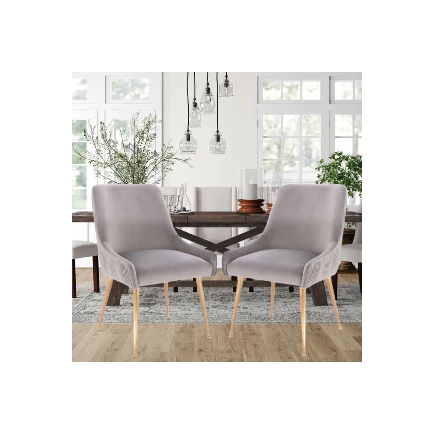 Open Box – Velvet Upholstered Side / Dining Chair Grey