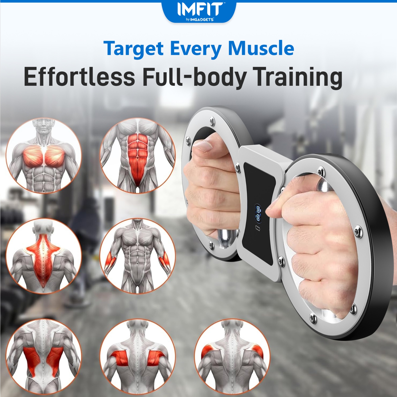 Machine rotative multifonction IMFIT SpinGear | conception à deux bras | résistance réglable | rotation à 360 degrés | poignées antidérapantes |