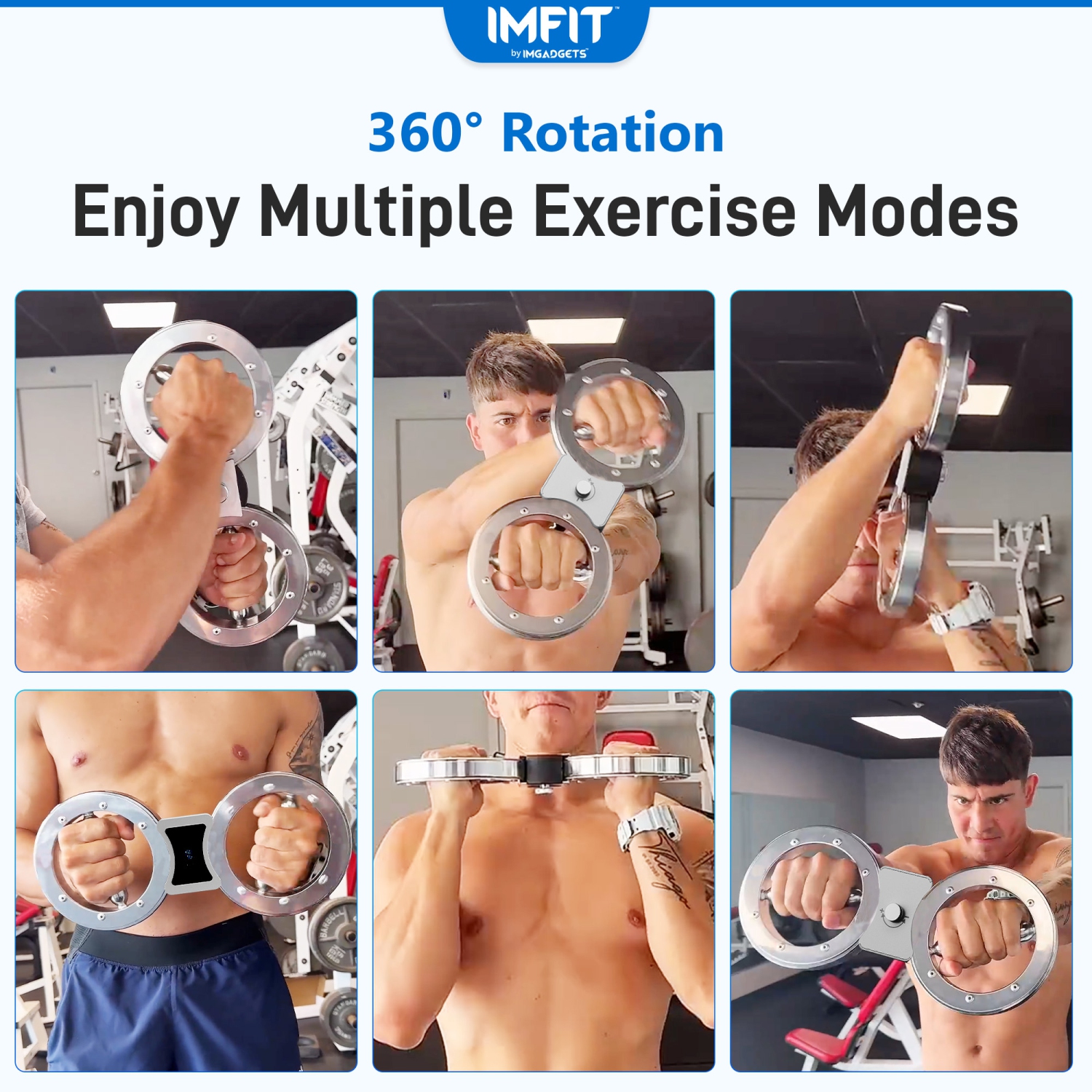 Machine rotative multifonction IMFIT SpinGear | conception à deux bras | résistance réglable | rotation à 360 degrés | poignées antidérapantes |