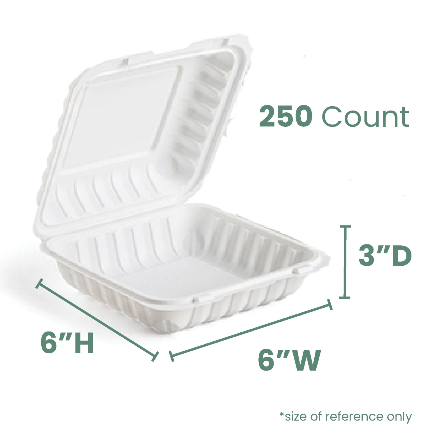 250-Count Single Compartment Hinged White Take Out Containers - 6"