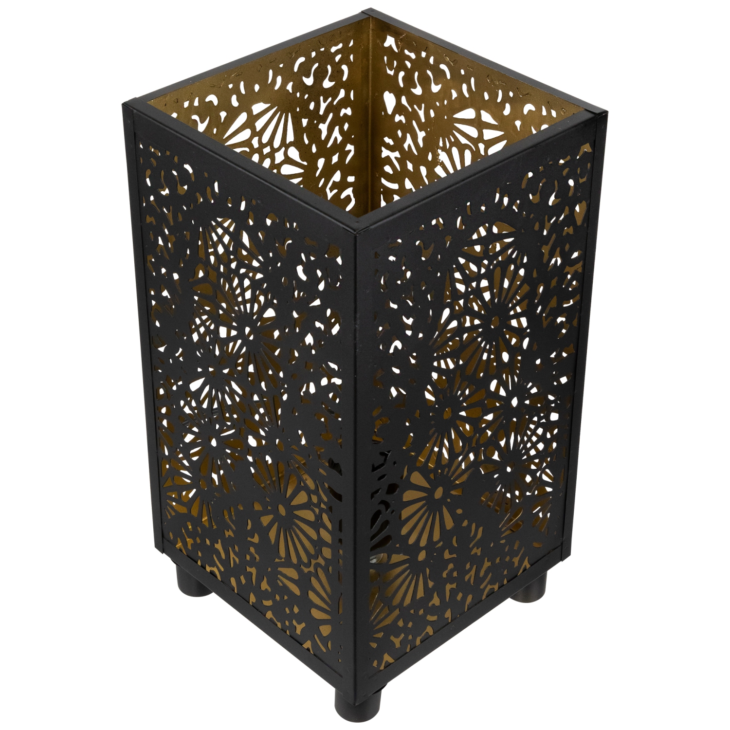 Floral Laser-Cut Iron Table Lamp - 11" - Black and Gold