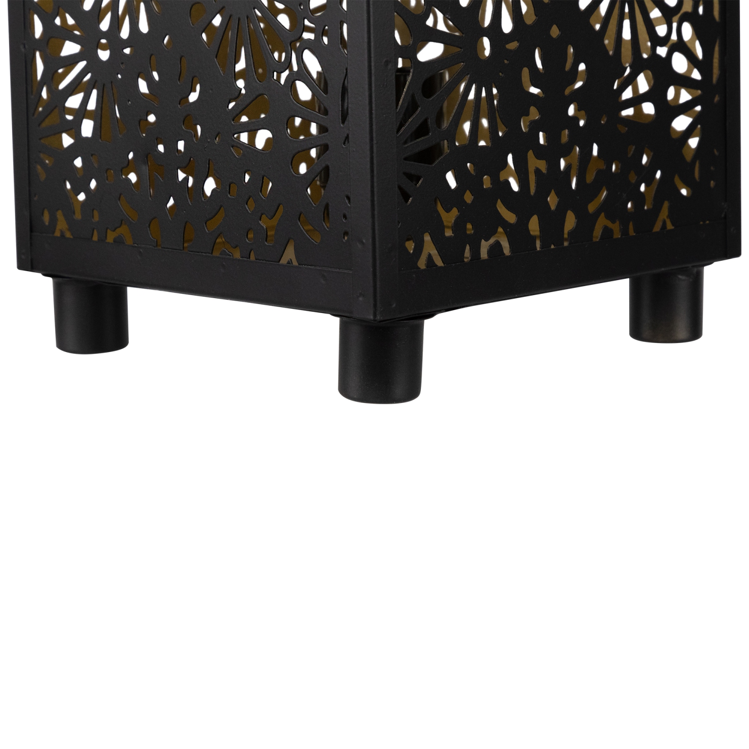 Floral Laser-Cut Iron Table Lamp - 11" - Black and Gold