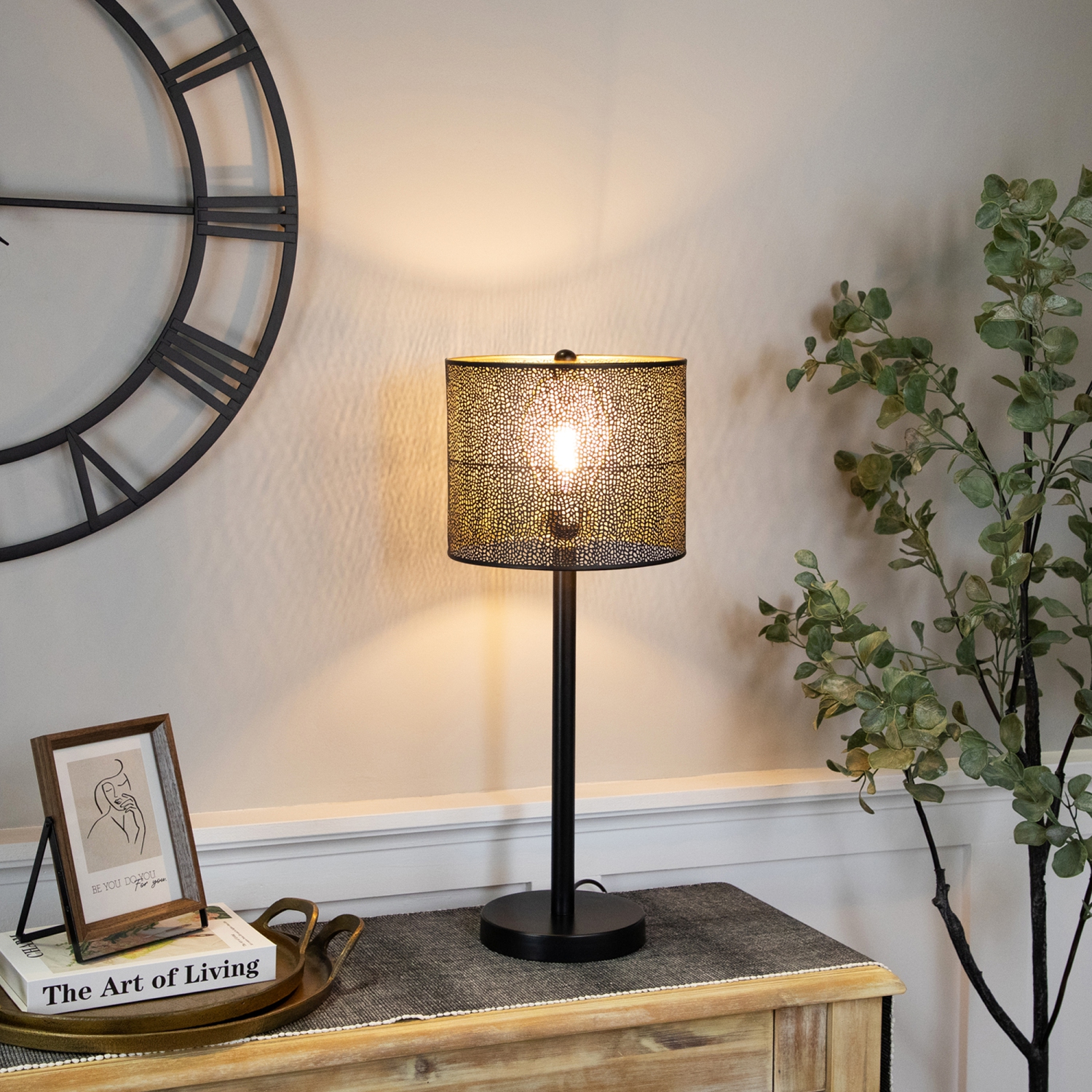 Laser-Cut Iron Table Lamp with Shade - 24.5" - Black and Gold