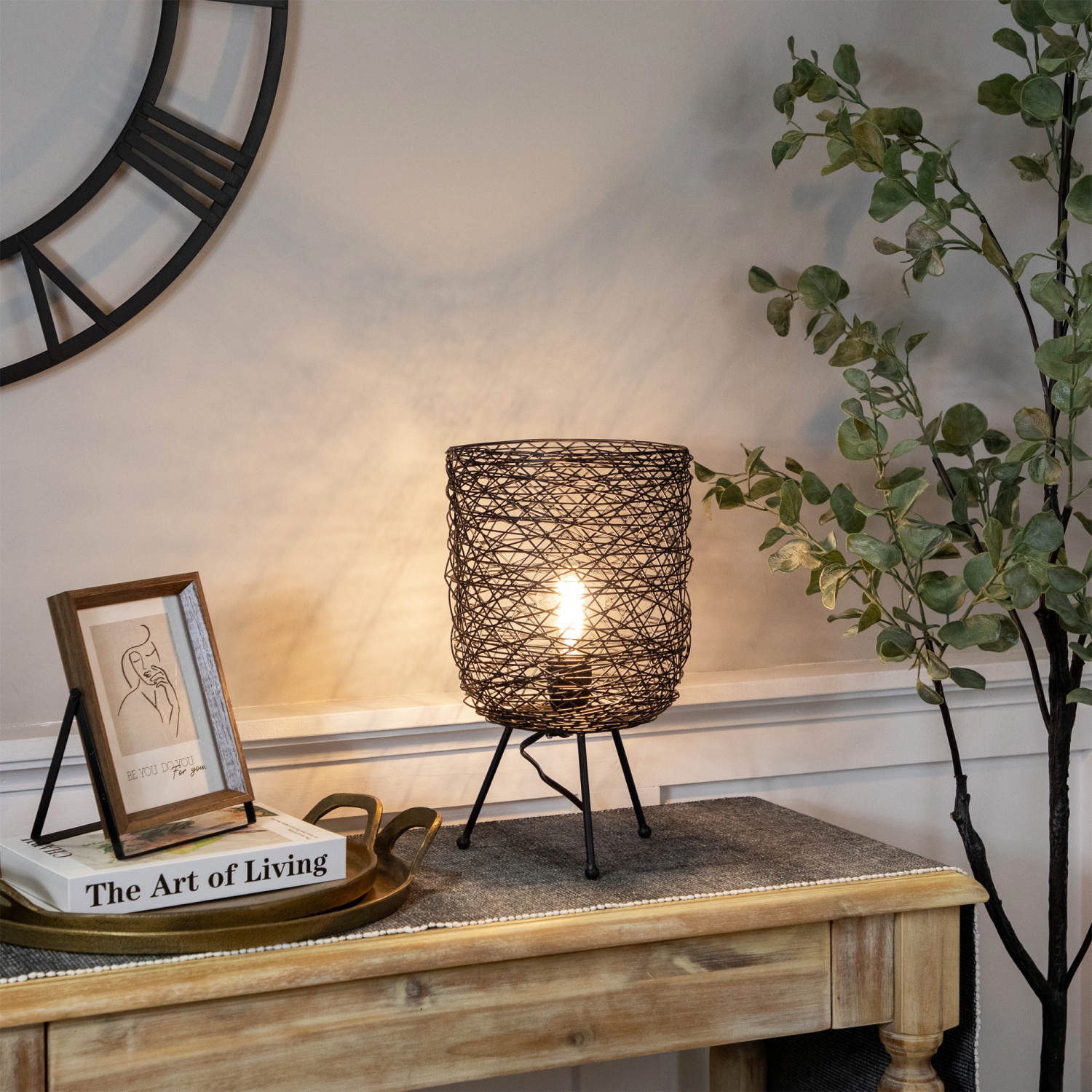 Basket Weave-Style Iron Table Lamp - 14.5" - Black