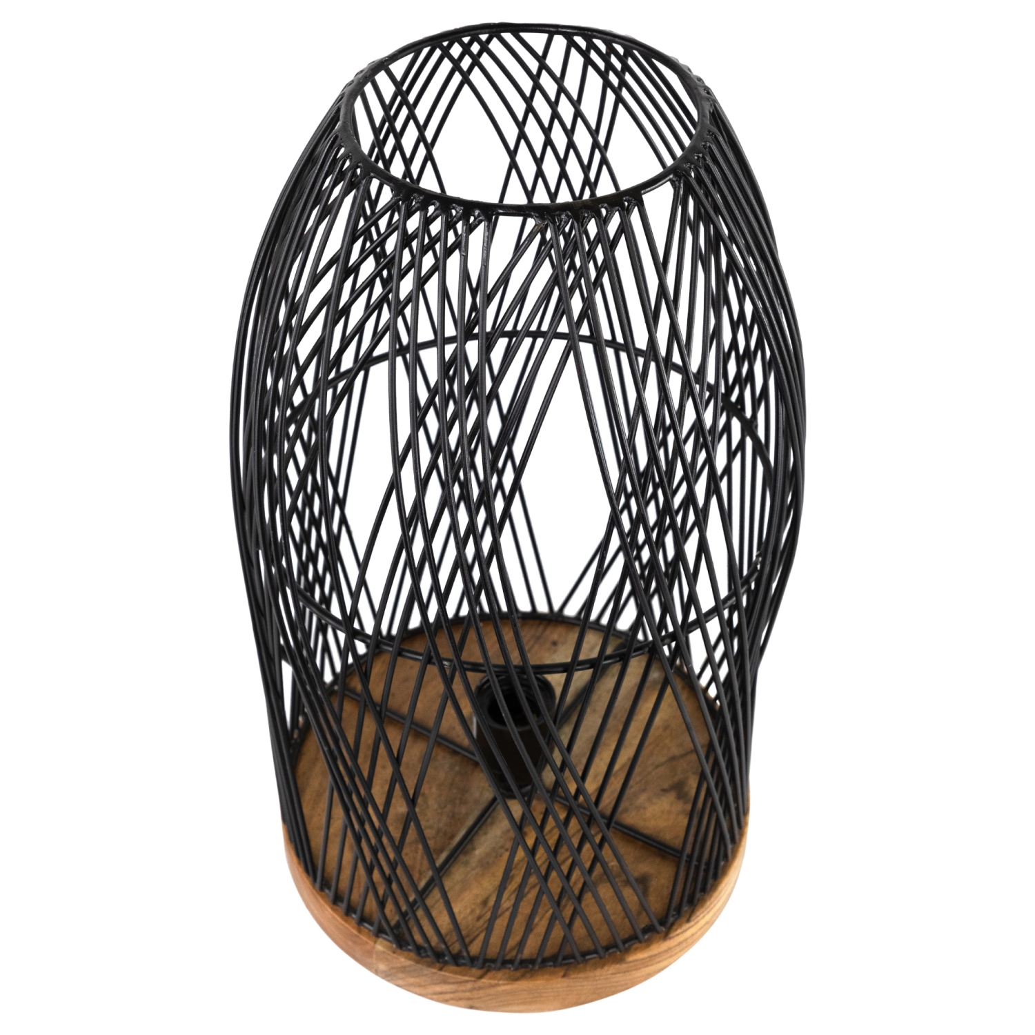 Lampe de table de style cage en fer avec base en bois - 15,25 po - Noir