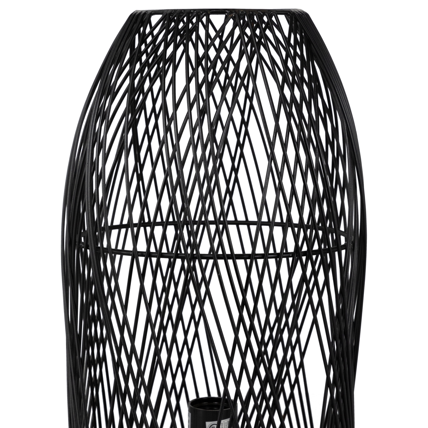Lampe de table de style cage en fer avec base en bois - 15,25 po - Noir