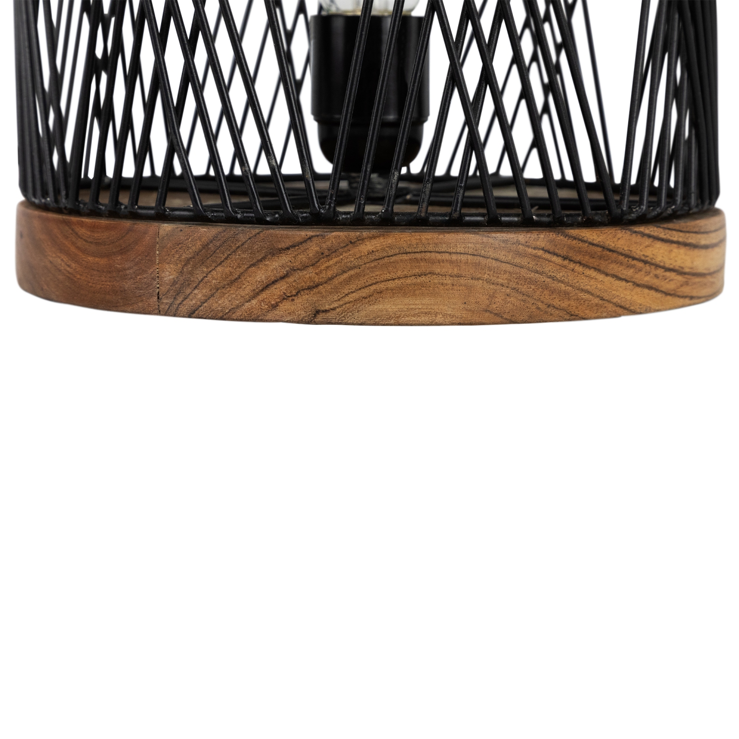 Lampe de table de style cage en fer avec base en bois - 15,25 po - Noir