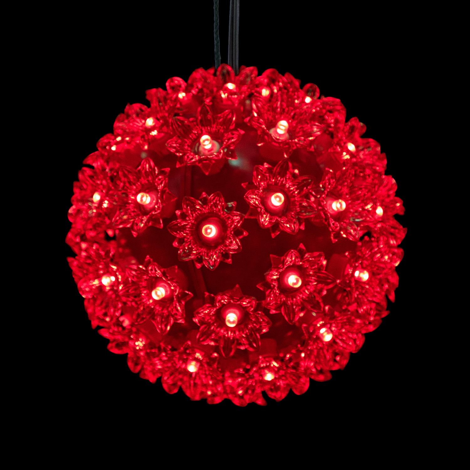 LED Lighted Hanging Starlight Floral Sphere Outdoor Christmas Decoration- 6" - Red