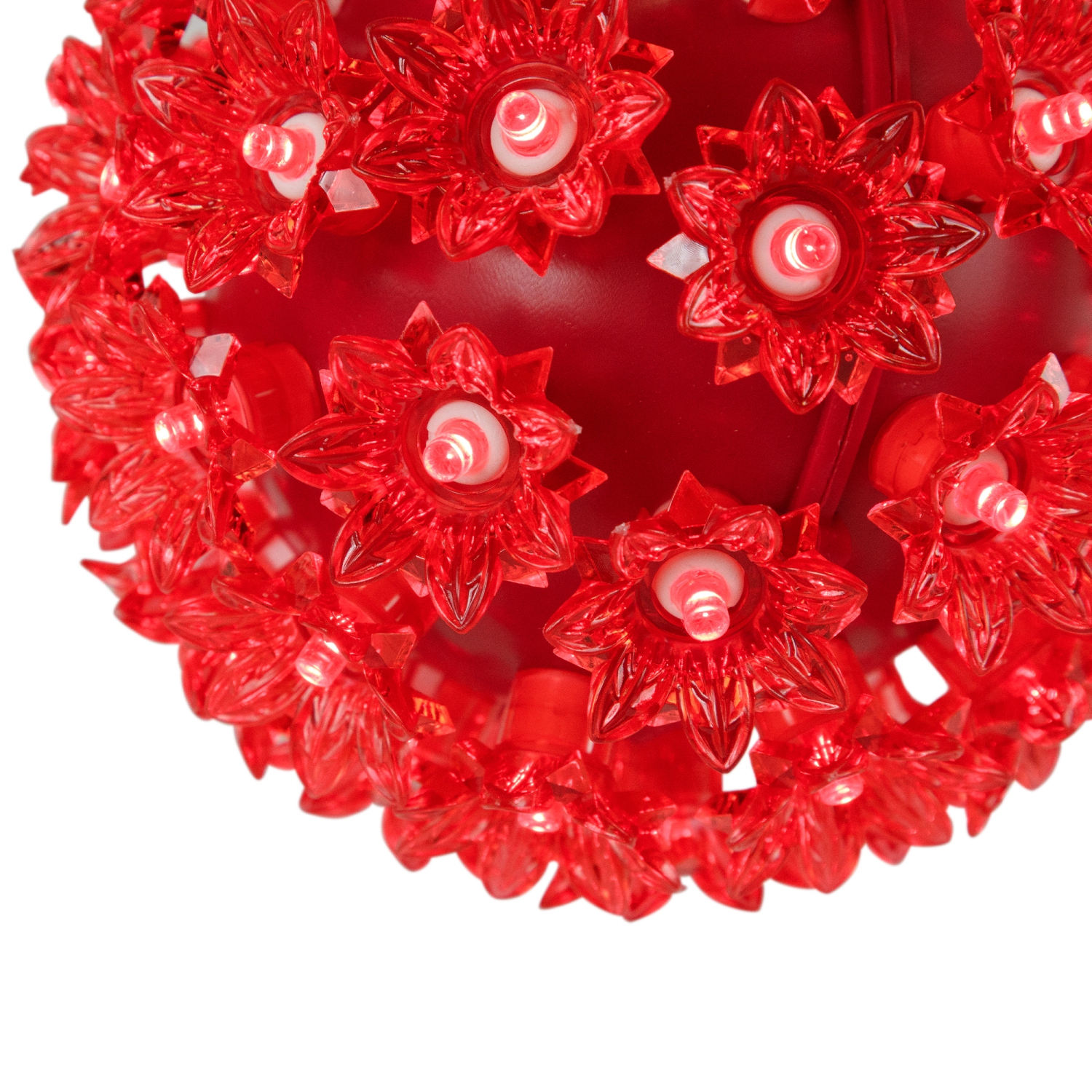LED Lighted Hanging Starlight Floral Sphere Outdoor Christmas Decoration- 6" - Red