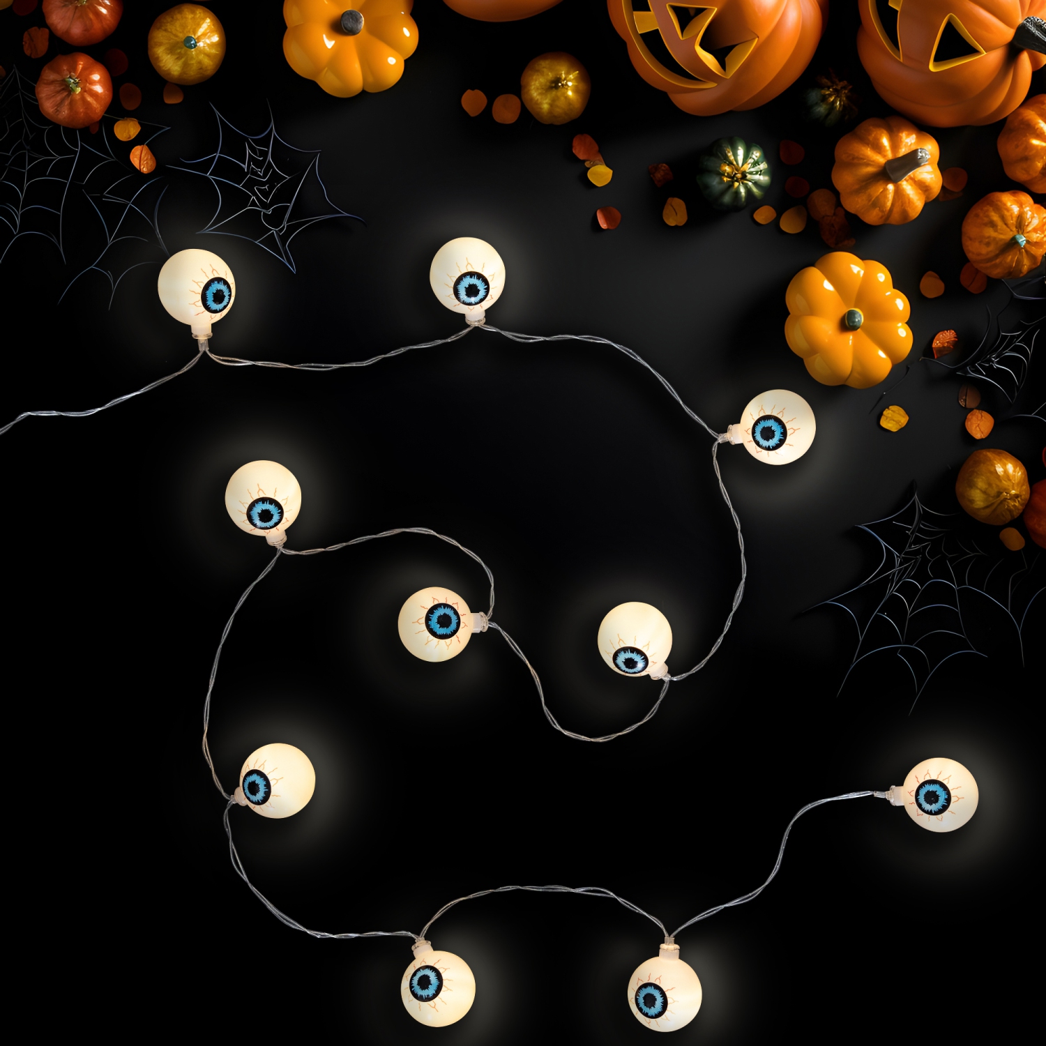 LED Bloodshot Eyeball Halloween Lights - 4.5' Clear Wire - Warm White Lights - 10ct