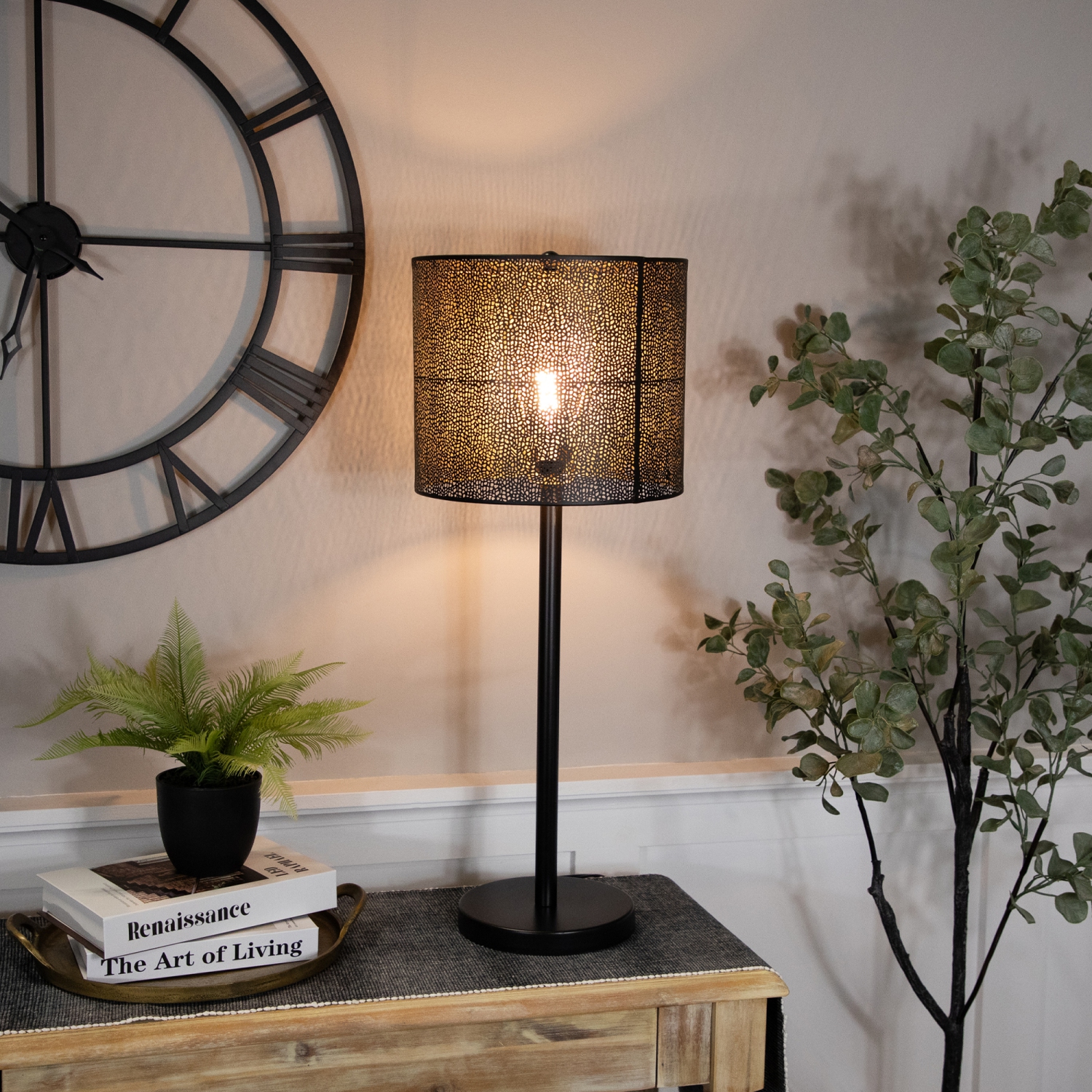 Iron Table Lamp with Laser-Cut Shade - 30" - Black and Gold