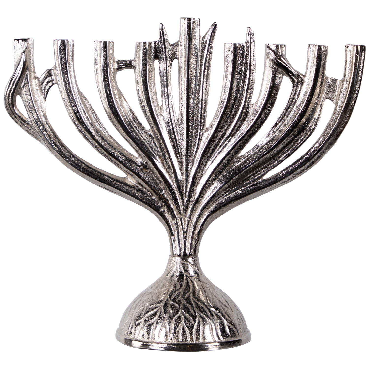 Textured Tree Branch Textured Metal Hanukkah Menorah - 15.5" - Nickle Silver