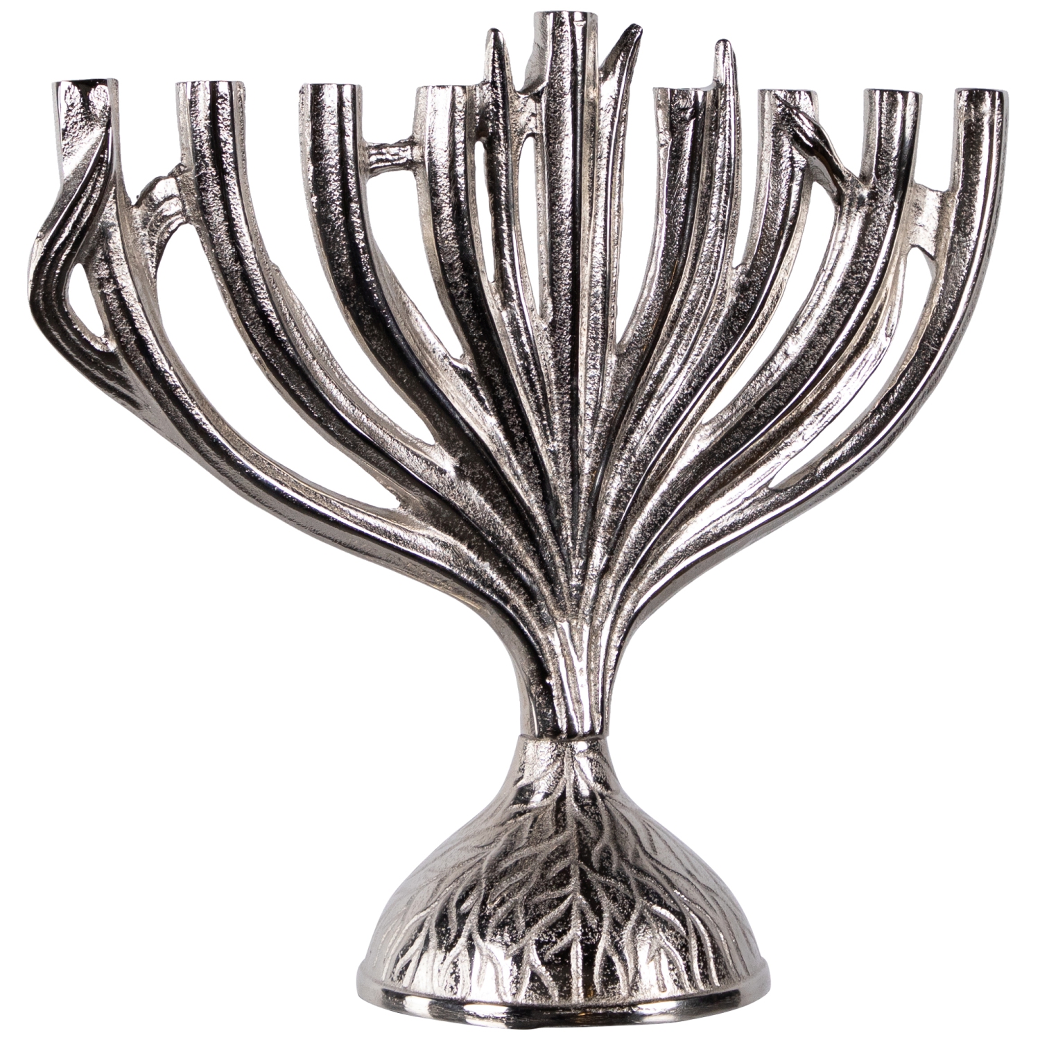 Textured Tree Branch Textured Metal Hanukkah Menorah - 15.5" - Nickle Silver