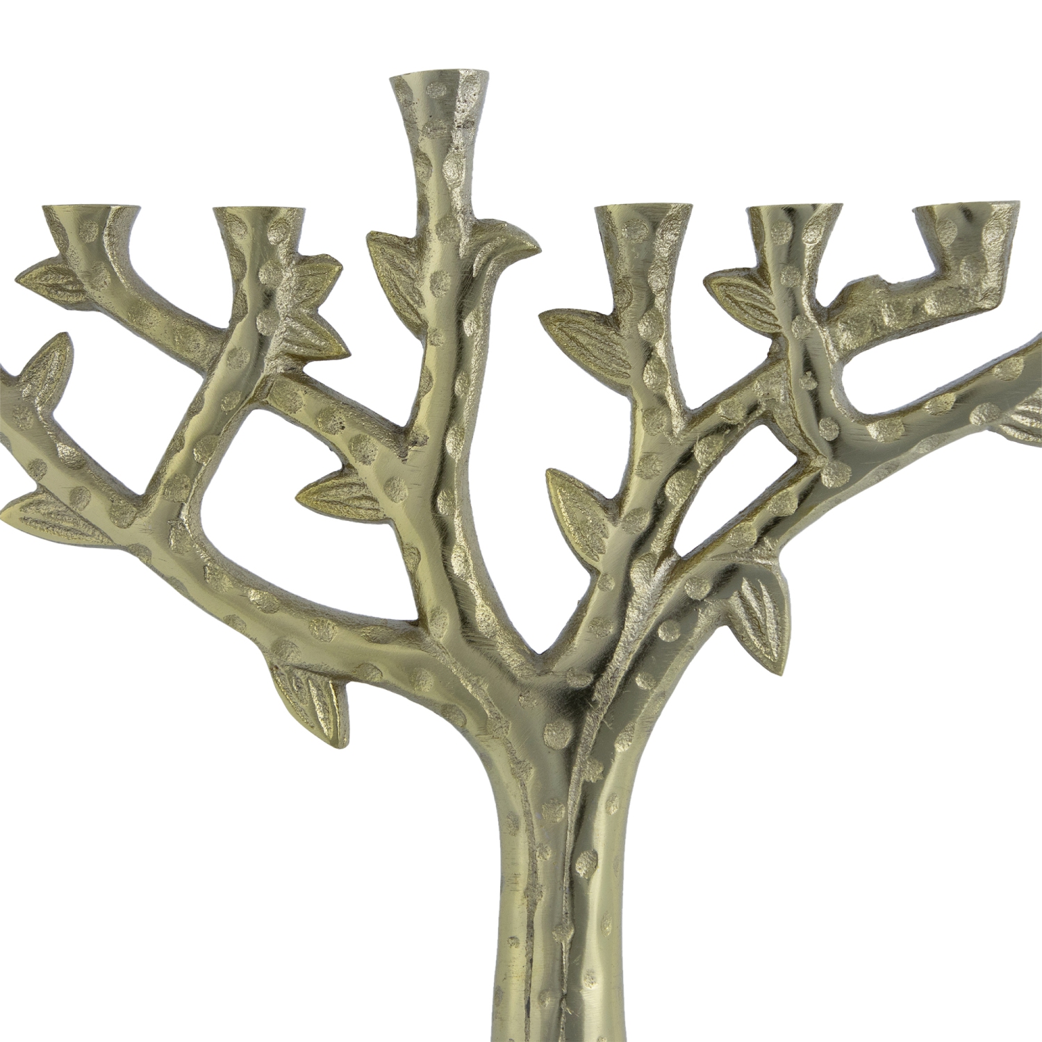 Tree Trunk-Shaped Brass Hanukkah Menorah - 11.5" - Gold Finish