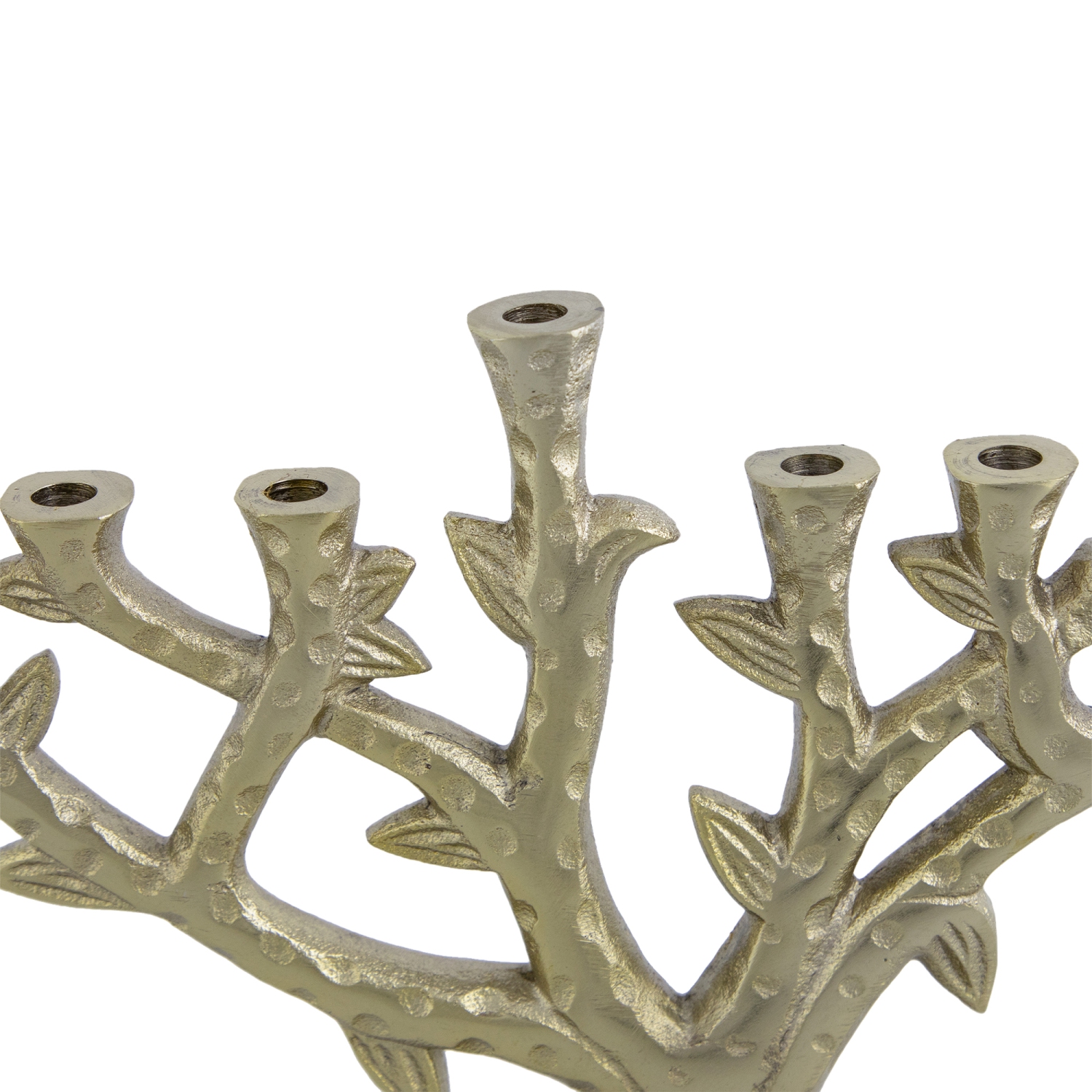 Tree Trunk-Shaped Brass Hanukkah Menorah - 11.5" - Gold Finish