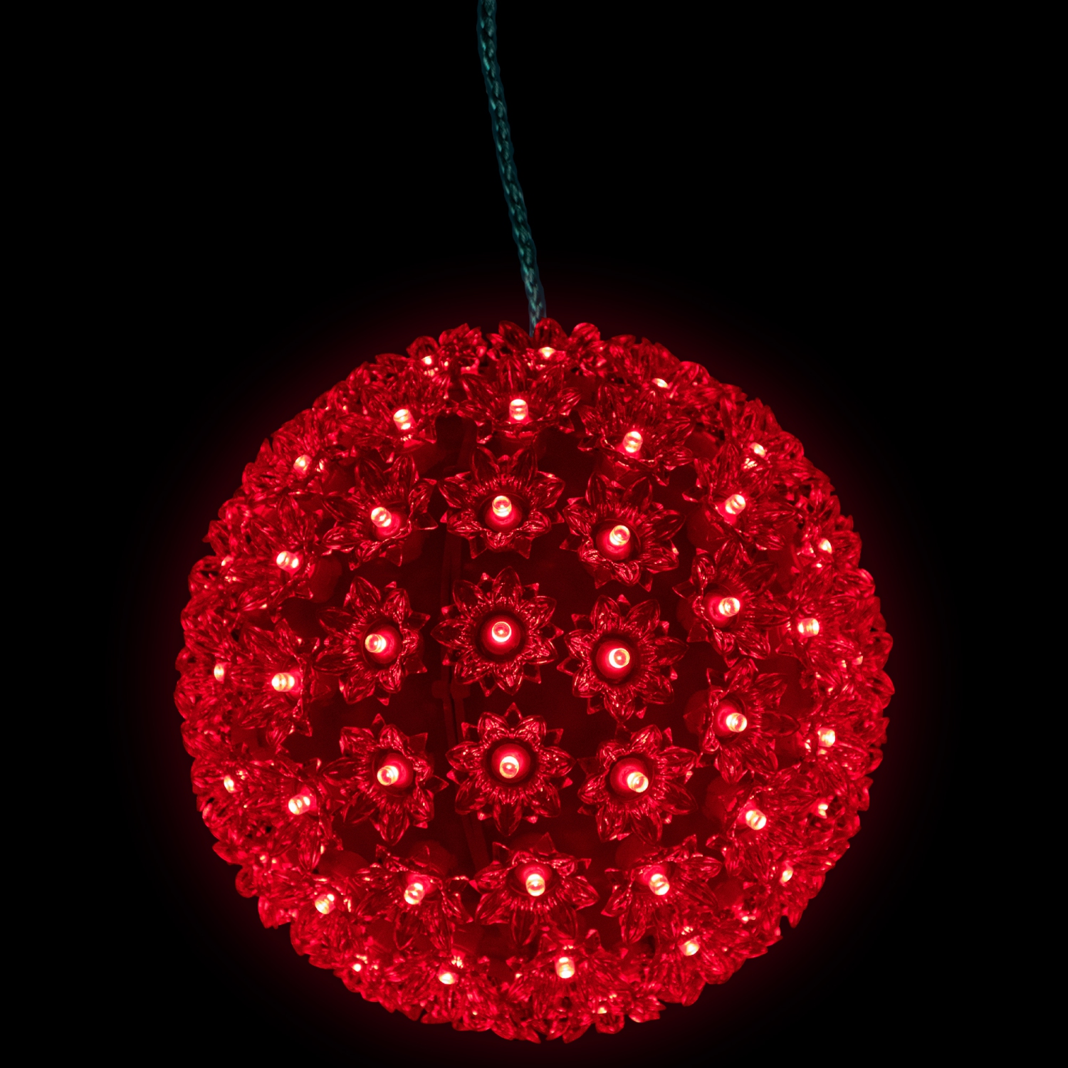 Décoration de Noël extérieure avec sphère florale lumineuse et suspendue de LED - 7,5&nbsp;po - Rouge