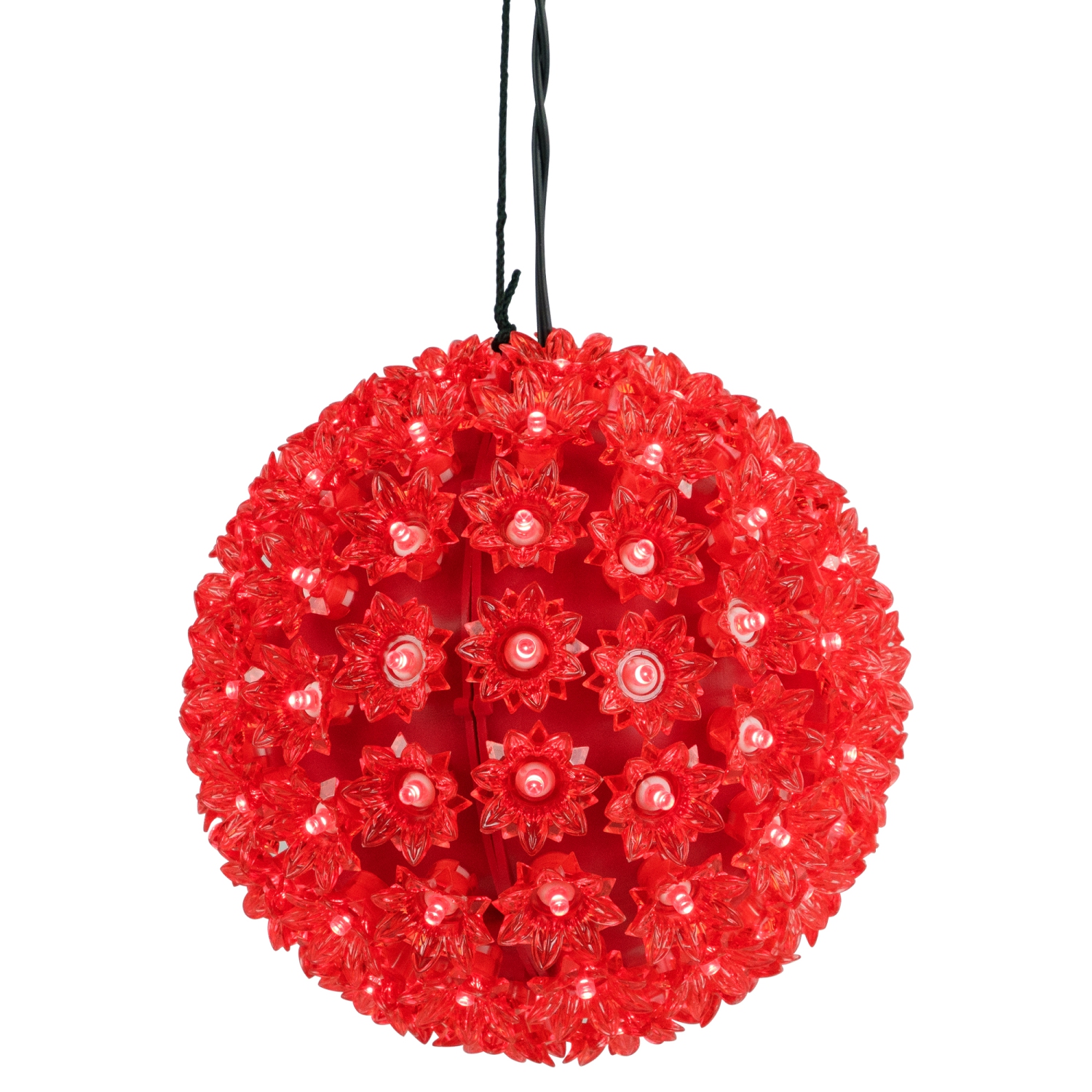Décoration de Noël extérieure avec sphère florale lumineuse et suspendue de LED - 7,5&nbsp;po - Rouge