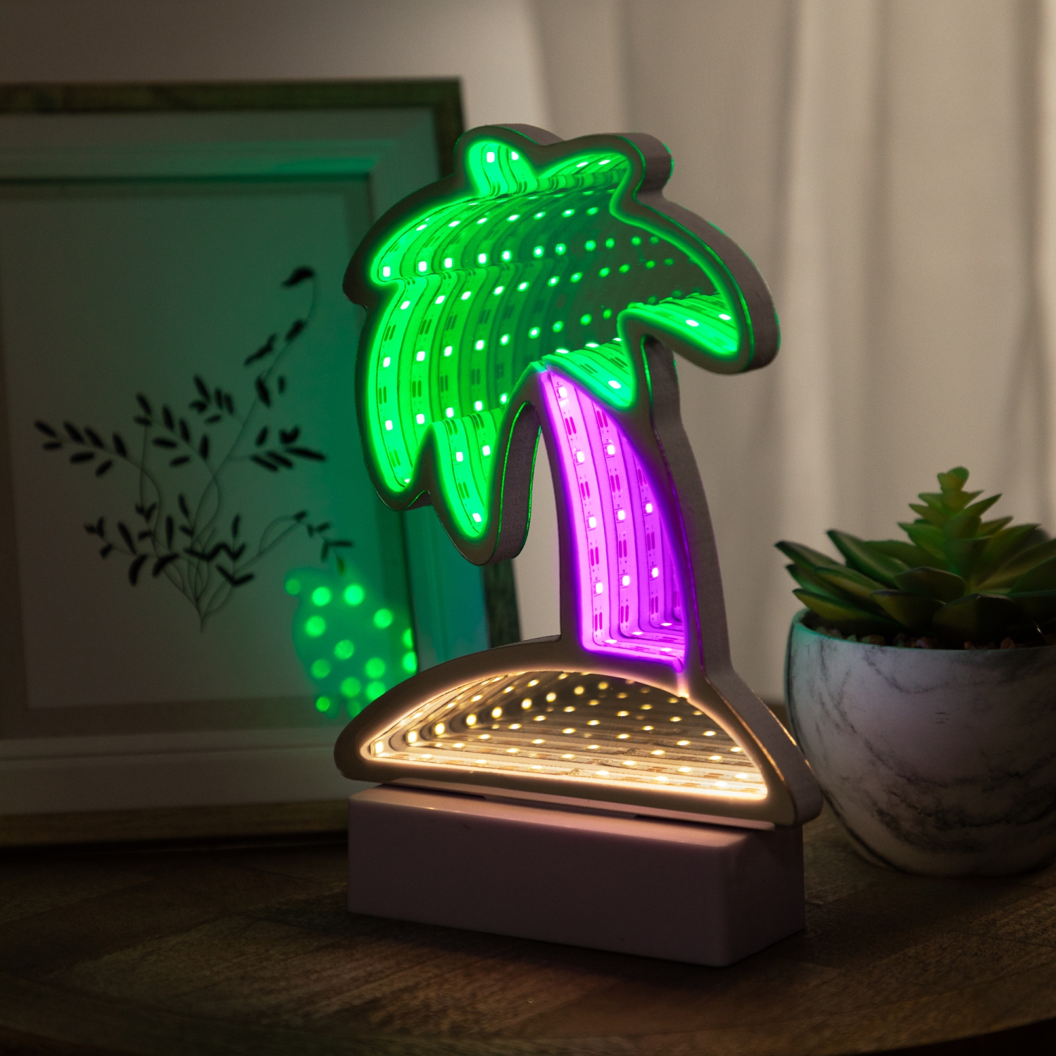 LED Lighted 3D Palm Tree Infinity Mirror - 8"