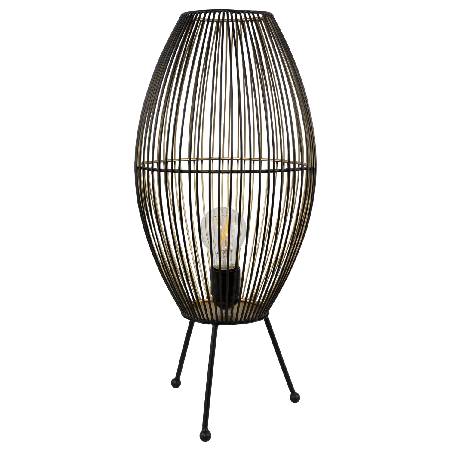 Lampe de table ovale en fer de style cage - 20 po - Noir et doré