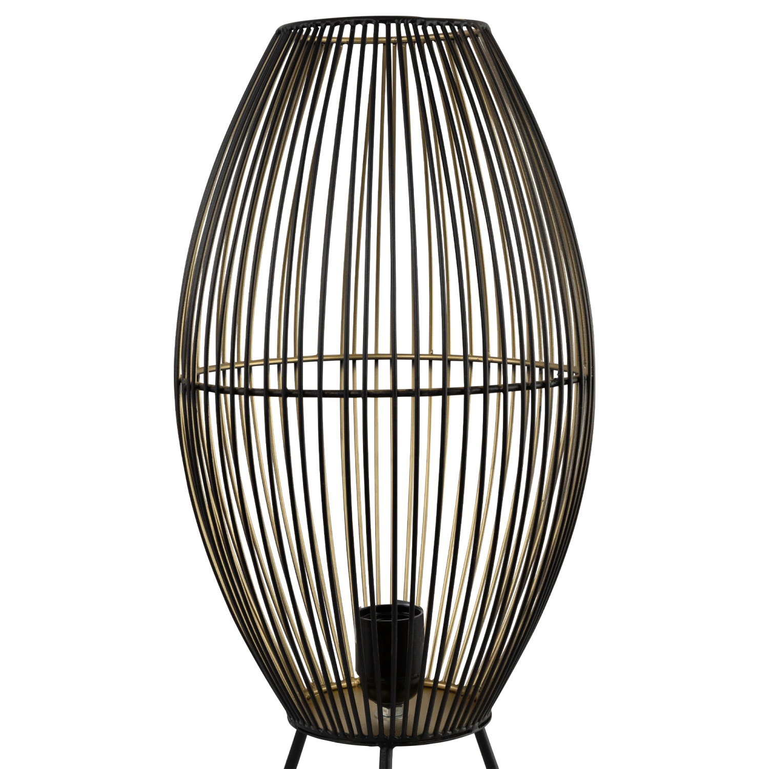 Lampe de table ovale en fer de style cage - 20 po - Noir et doré