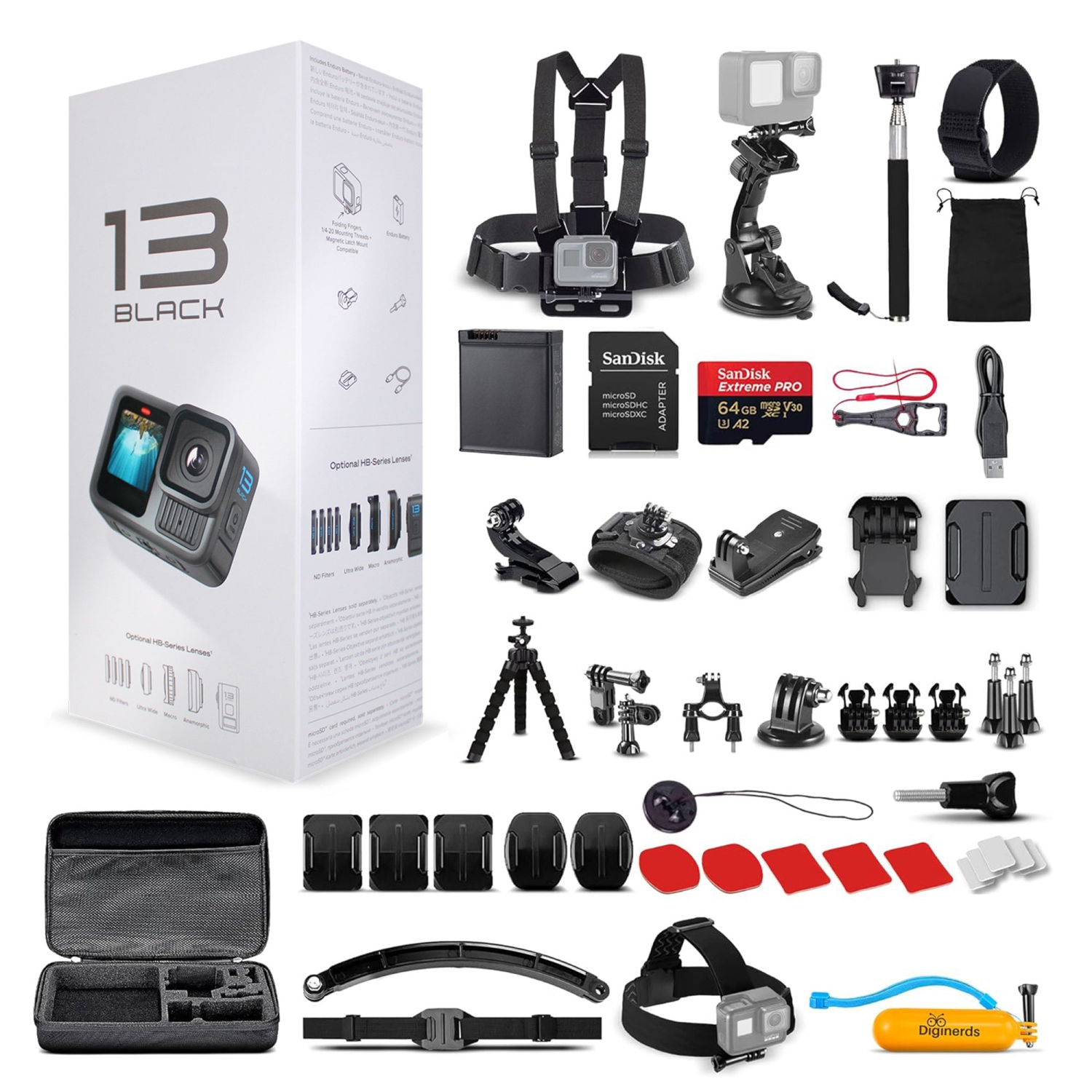 GoPro HERO13 Action Camera with 64GB Card and 50 Piece DiGiNerds Accessory Kit