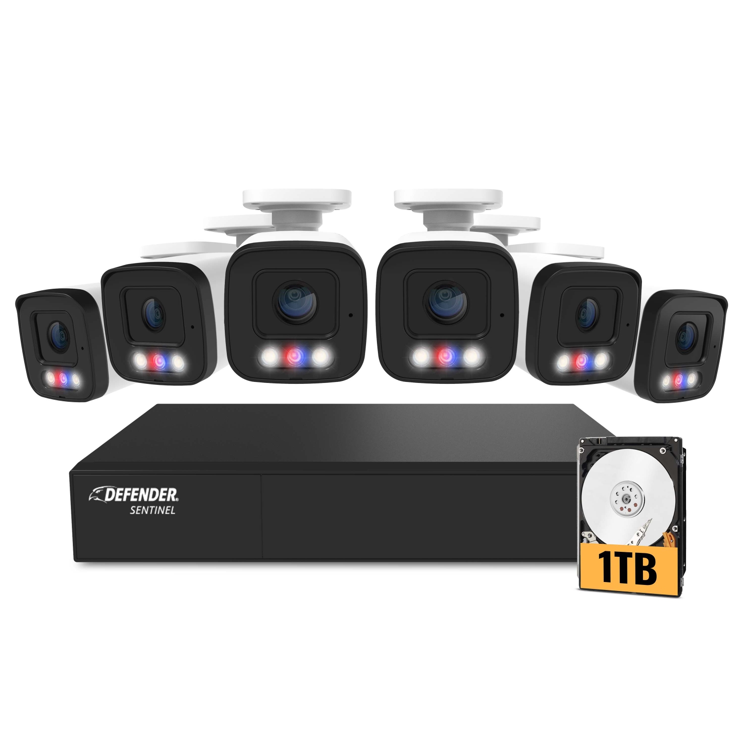 Defender AI POWERED Sentinel 4K Ultra HD Wired 8 Channel PoE NVR Security System, 6 Metal Cameras with 1TB HDD