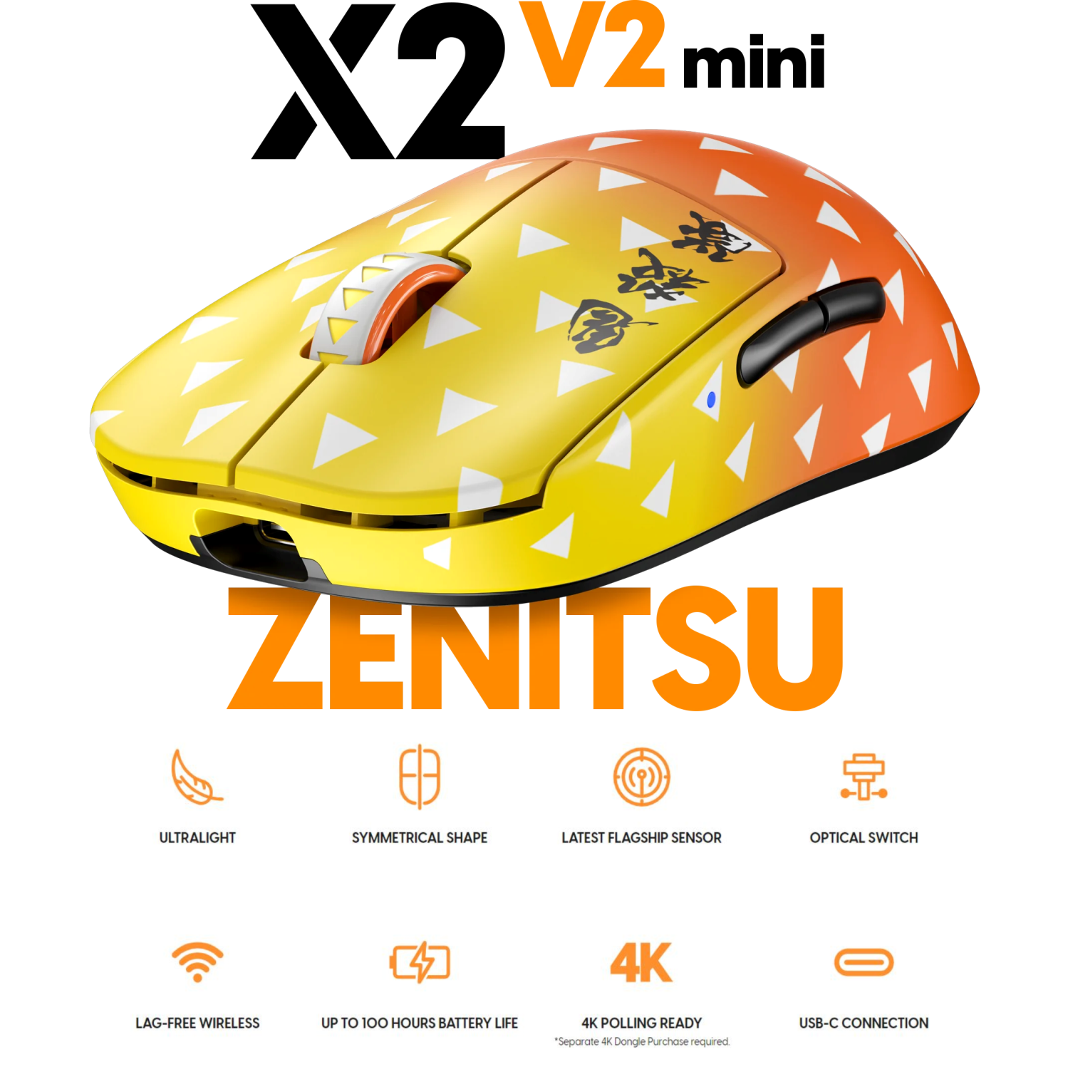 Pulsar X2 V2 Mini Demon Slayer Wireless Gaming Mouse - Ultra-Lightweight 52g, PAW3395 26K DPI Sensor, Optical Switches, Symmetrical Design, Lag-Free