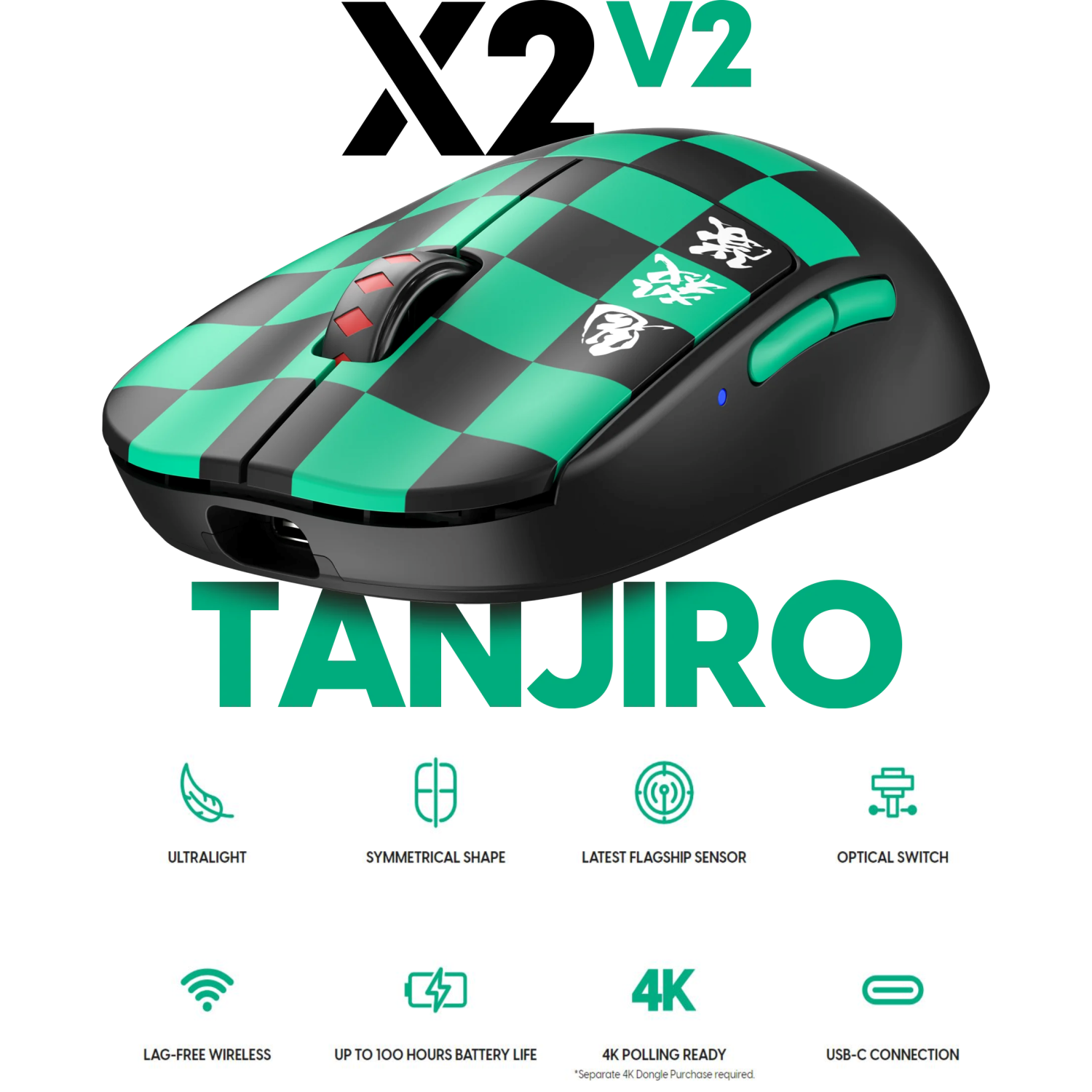 Pulsar X2 V2 Demon Slayer Wireless Gaming Mouse - Ultra-Lightweight 54g, PAW3395 26K DPI Sensor, Optical Switches, Symmetrical Design, Lag-Free