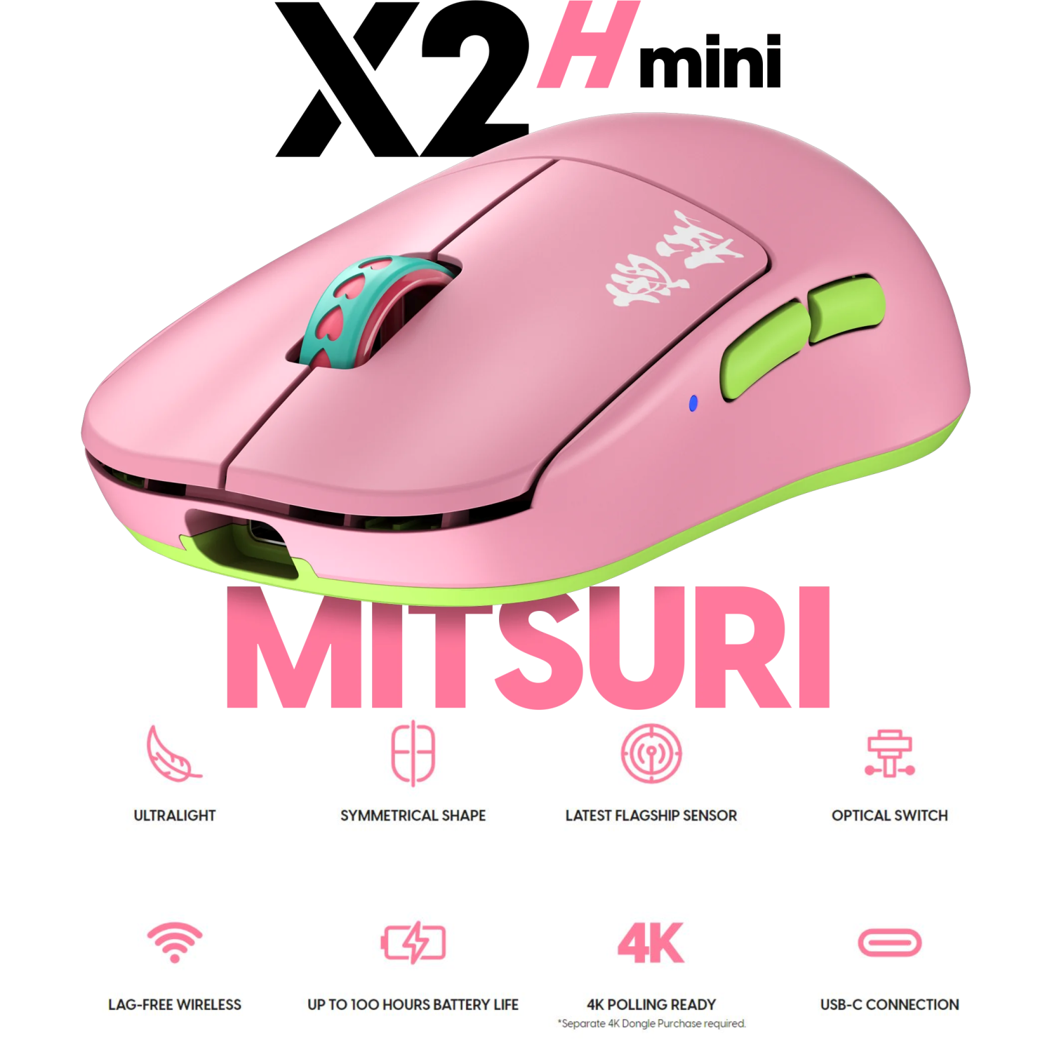 Pulsar X2H Mini Demon Slayer Wireless Gaming Mouse Ultra-Lightweight 55g, PAW3395 26K DPI Sensor Optical Switches Symmetrical Design High Hump