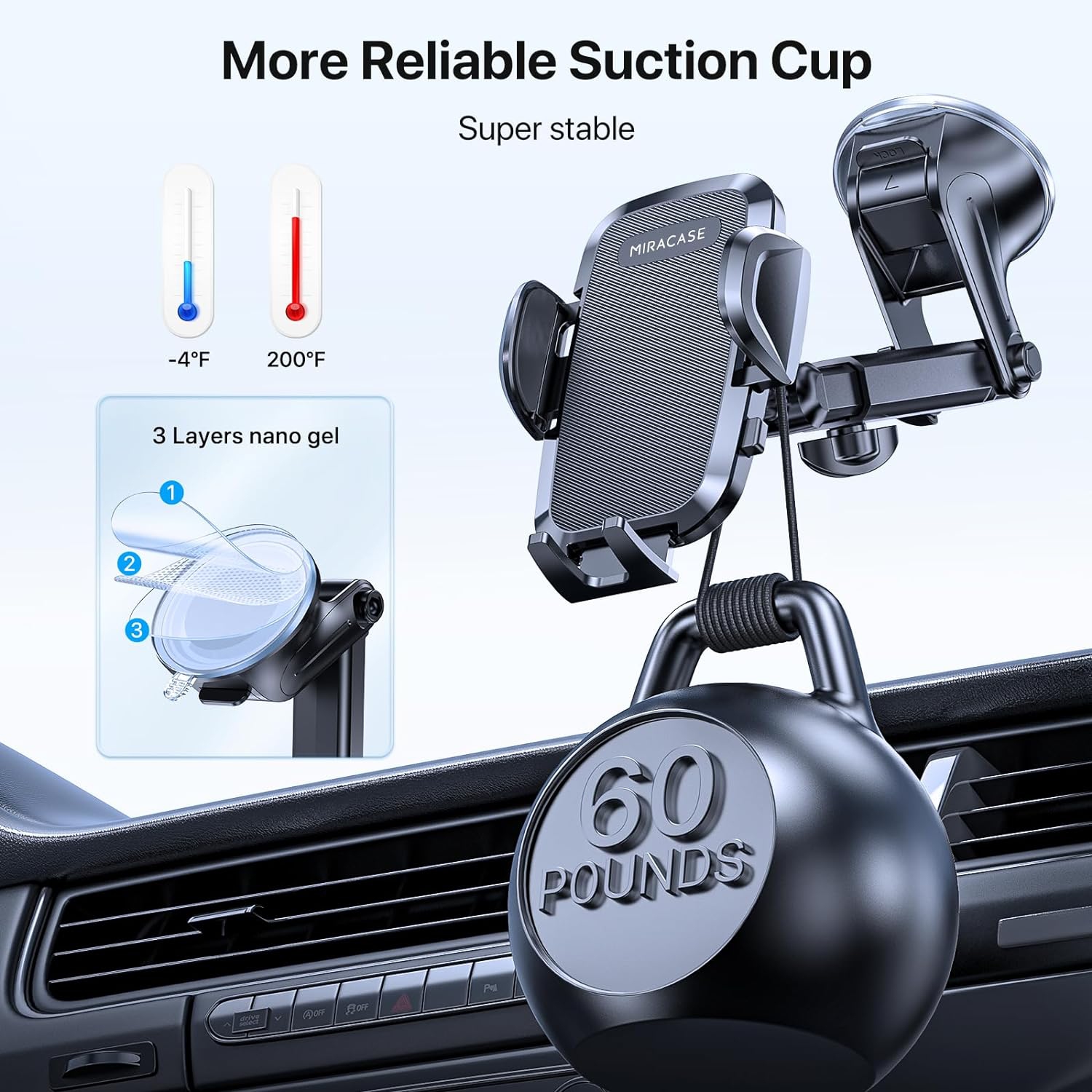 Miracase Car Phone Mount,Hands Free Cell Phone Holder Compatible With All Mobile Phones,Long Arm Universal Phone Holder For Car Dashboard Windshield