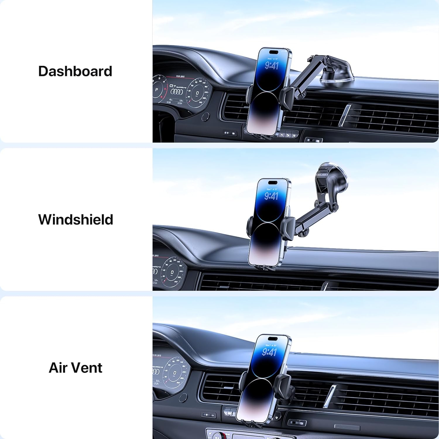 Miracase Car Phone Mount,Hands Free Cell Phone Holder Compatible With All Mobile Phones,Long Arm Universal Phone Holder For Car Dashboard Windshield