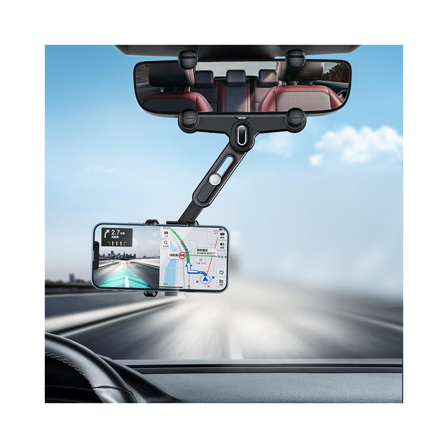 Support de téléphone d'auto à bras d'extension pivotant sur 360°, support réglable multifonction pour tous les téléphones mobiles, quatre pinces