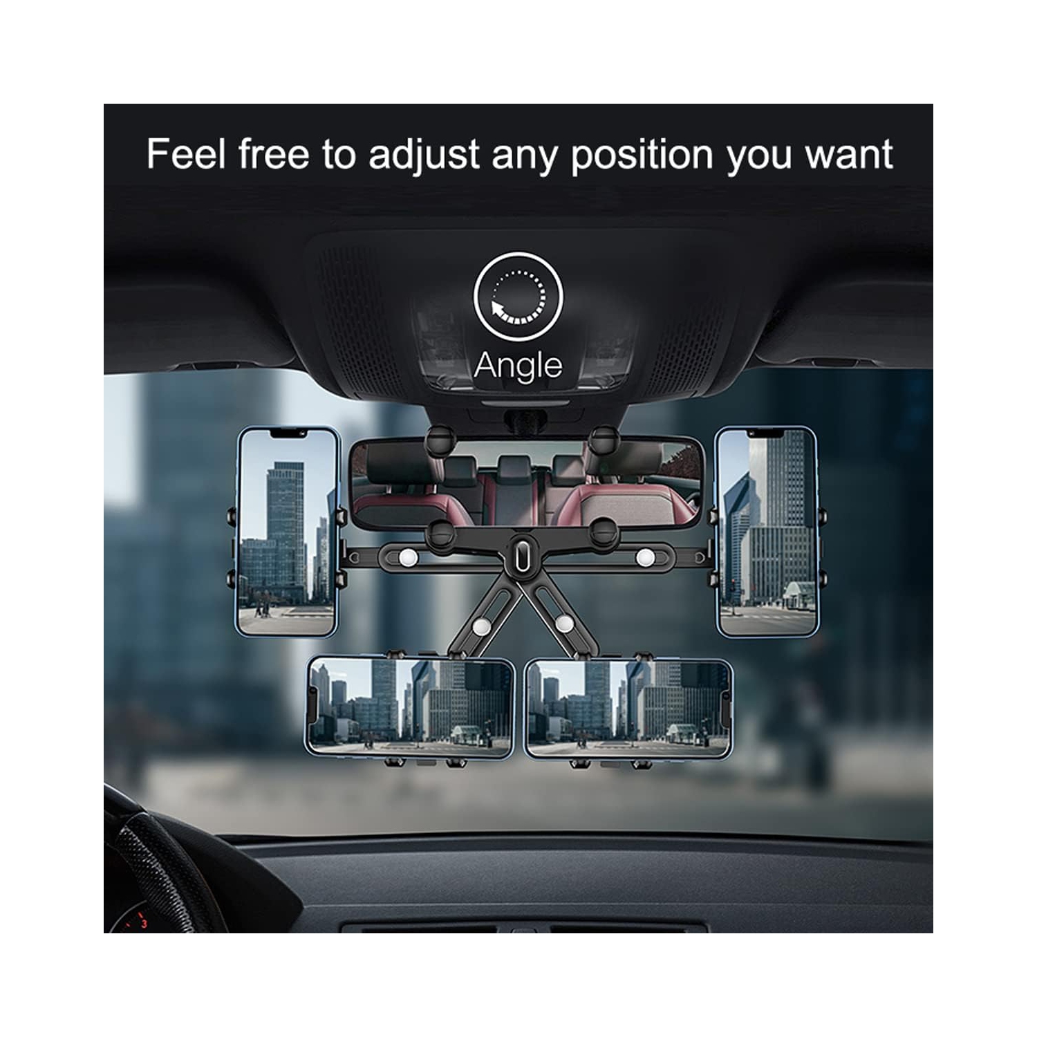 Support de téléphone d'auto à bras d'extension pivotant sur 360°, support réglable multifonction pour tous les téléphones mobiles, quatre pinces