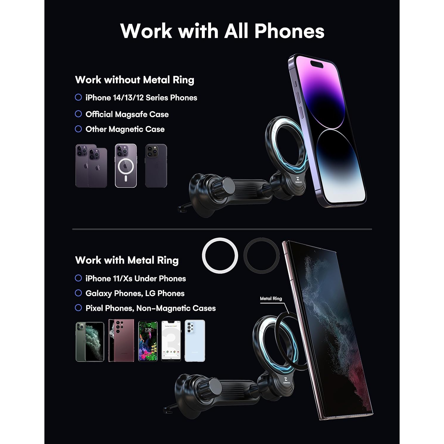 Compatible with MagSafe Car Mount,Magnetic Phone Holder for Car,Magnetic Car Vent Phone Mount [Non-Blocking&360 Rotation] for iPhone 15 14 13 12 Pro