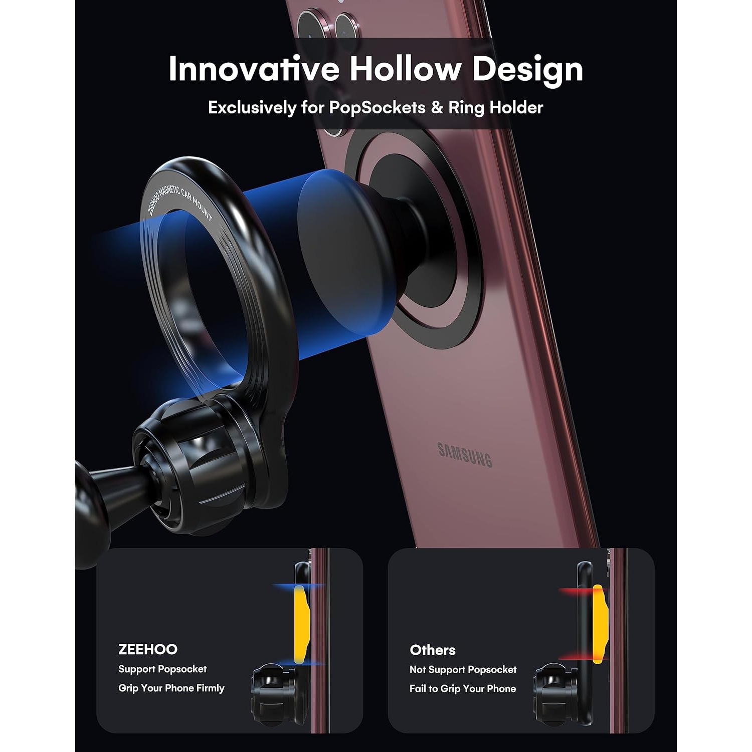 Compatible with MagSafe Car Mount,Magnetic Phone Holder for Car,Magnetic Car Vent Phone Mount [Non-Blocking&360 Rotation] for iPhone 15 14 13 12 Pro