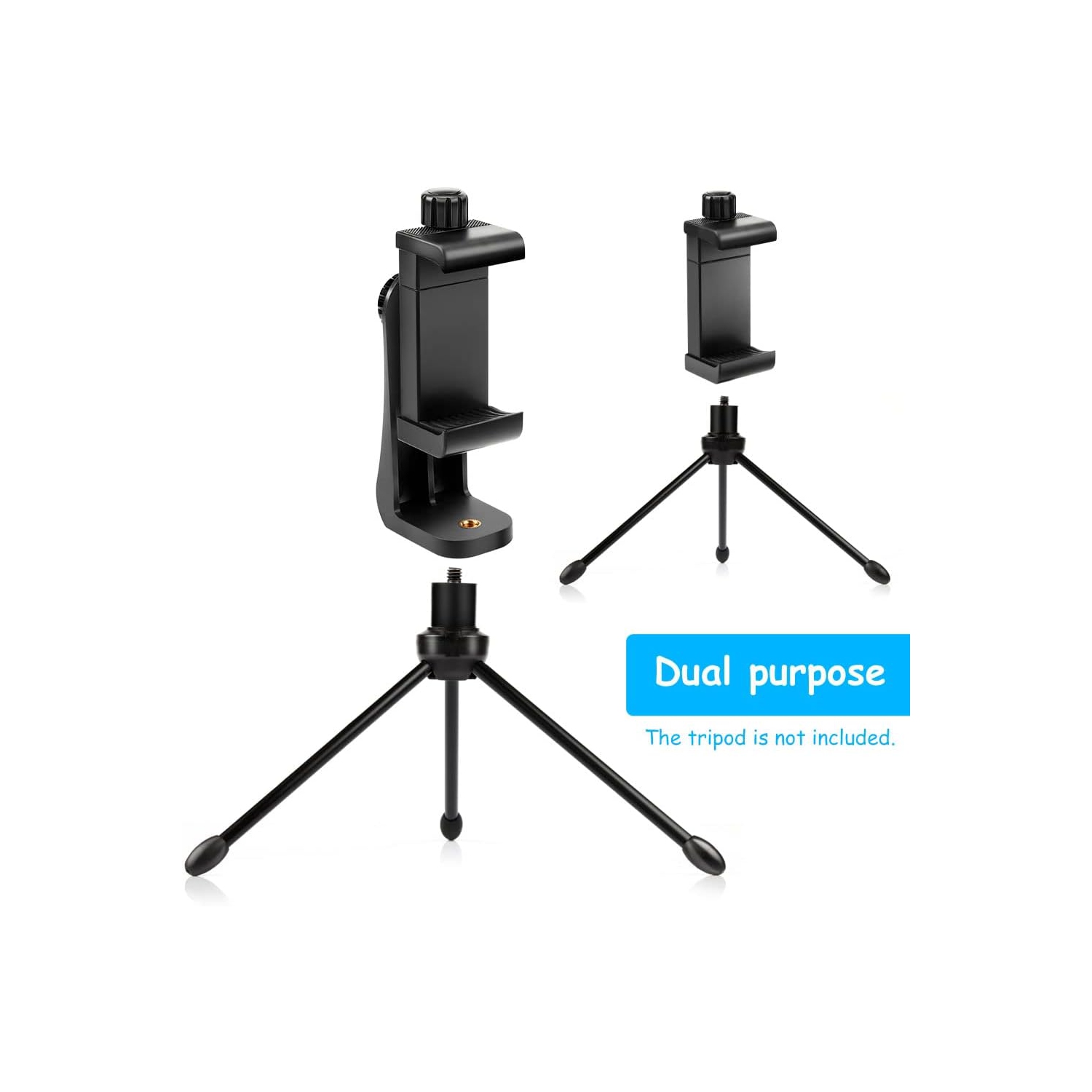 Adaptateur de trépied universel pour téléphone cellulaire, pince ajustable, convient à Samsung et à tous les téléphones, pivote à la verticale et à