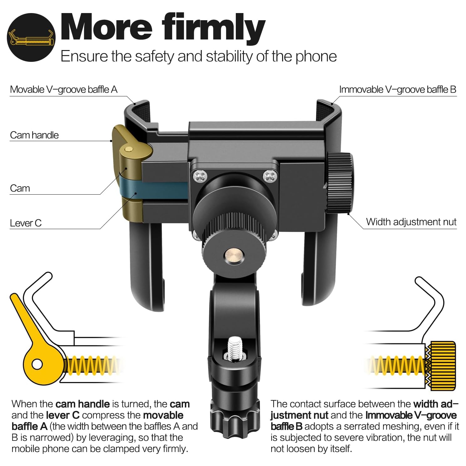 Motorcycle Phone Holder,Universal Mobile Phone Mount for Bicycle Anti Shake,Bike Handlebar Cell Phone Clamp 360° Rotation & Tool,Scooter Phone Holder