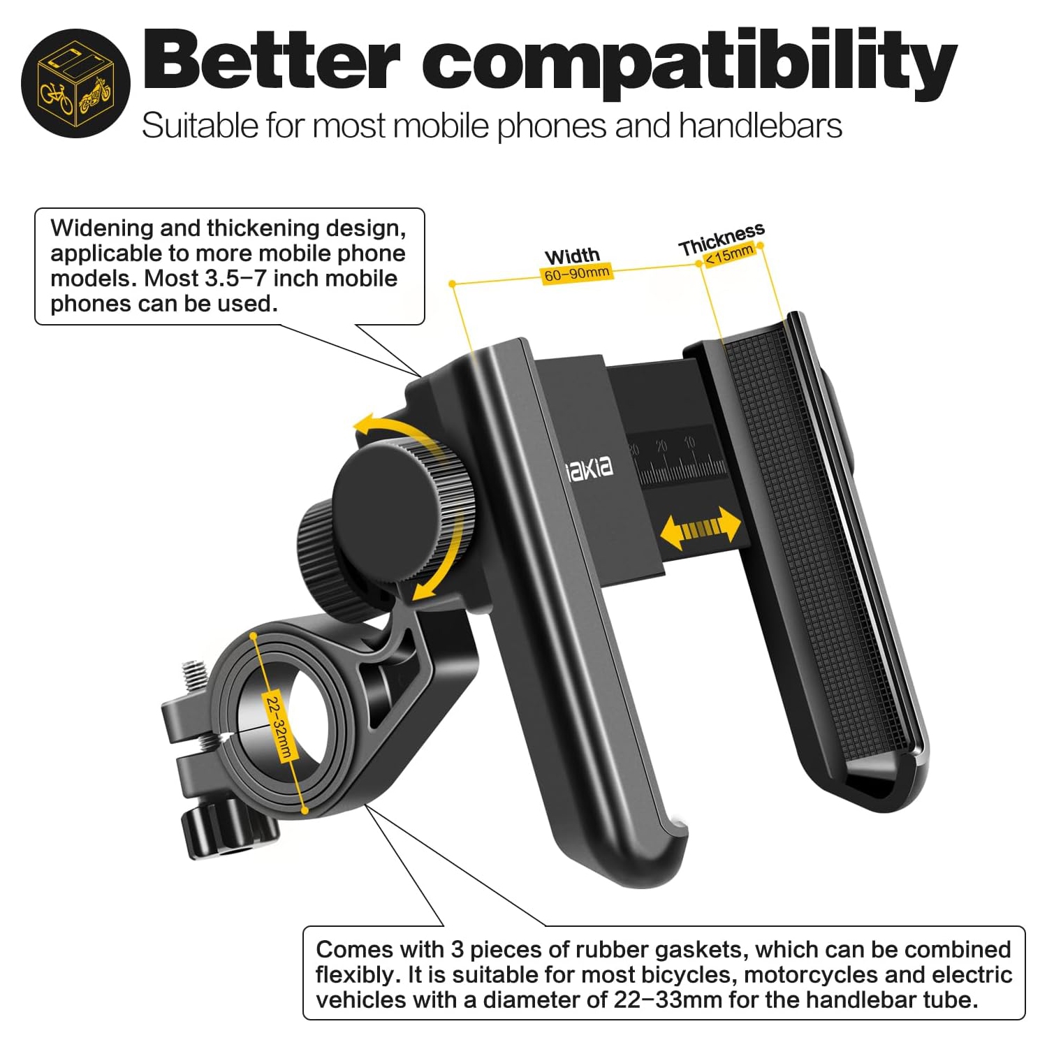 Motorcycle Phone Holder,Universal Mobile Phone Mount for Bicycle Anti Shake,Bike Handlebar Cell Phone Clamp 360° Rotation & Tool,Scooter Phone Holder