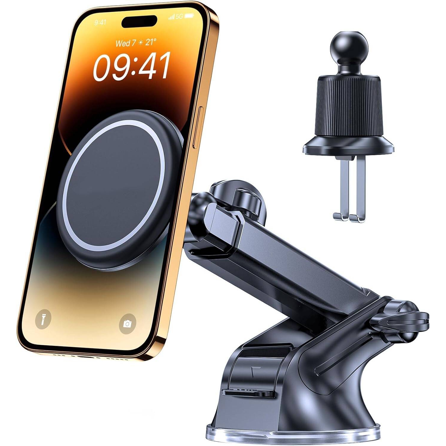 Car Phone Mount,Cell Phone Holder for all Mobile Phones,Long Arm Universal Phone Holder For Car Dashboard Windshield Vent, Suction Mount& Vent Model
