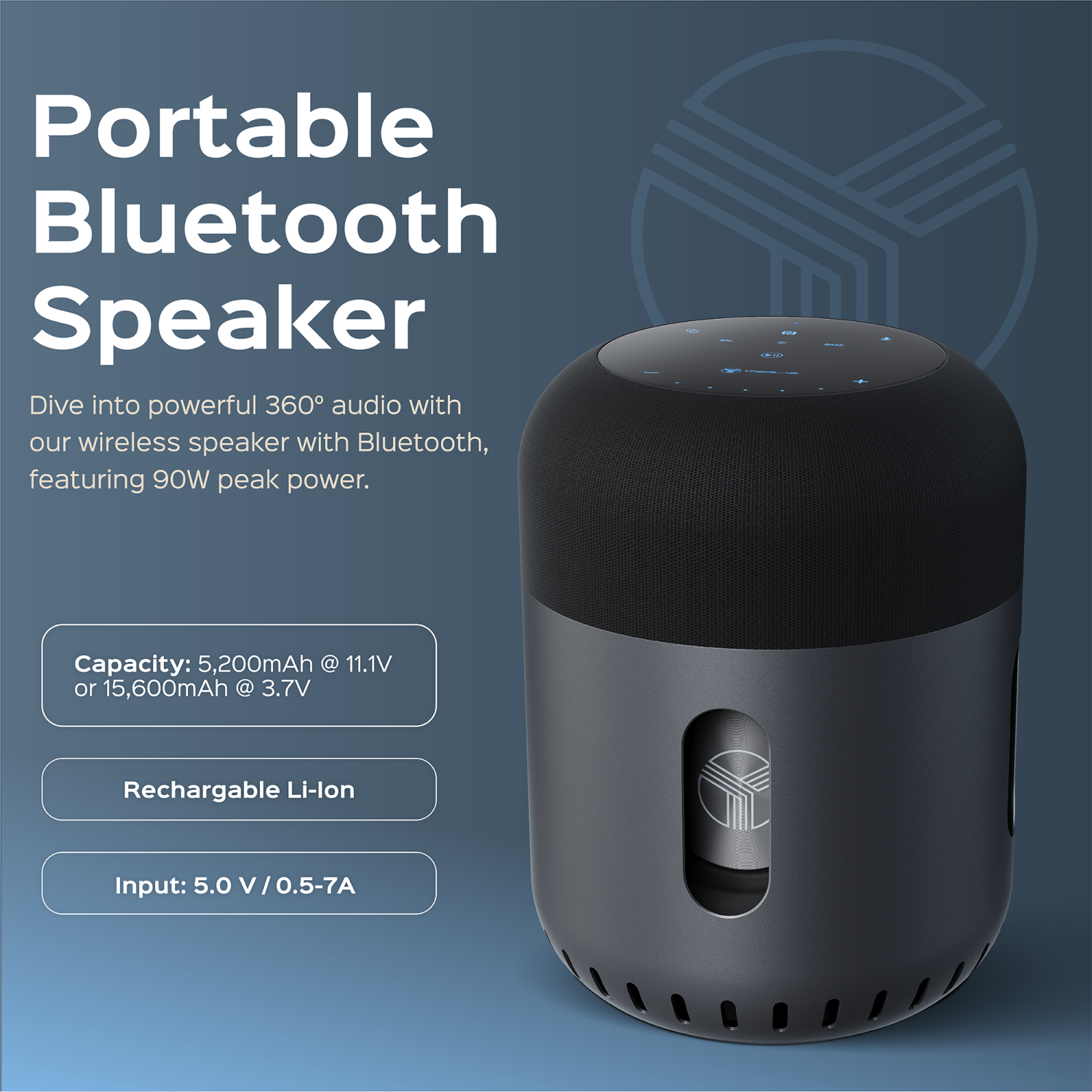 TREBLAB HD-360 Pro, High-Performance Wireless Speaker with 5 Dynamic Drivers, 8 Bass Radiators and Subwoofer, Powerful 360° Surround Sound, Metal